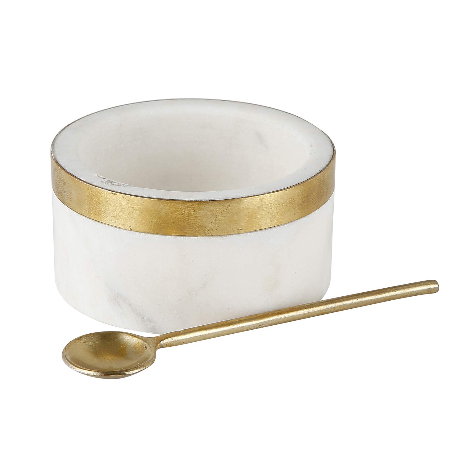 Santa Barbara Design Studio Marble & Brass Sugar Spice Bowl with Spoon - Elegant Small Serving Dish for Coffee, Tea, Baking & Kitchen Decor