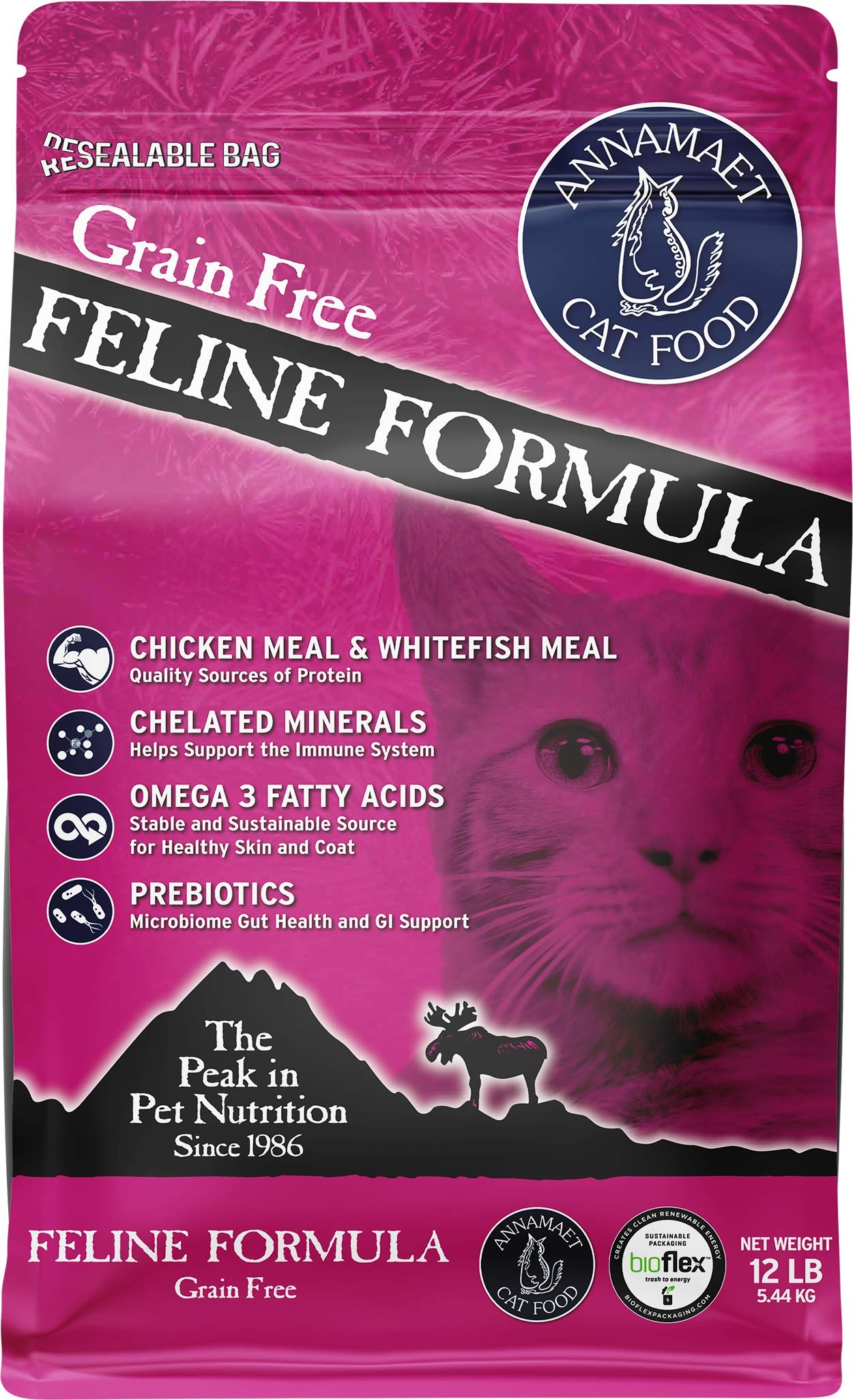 Annamaet Grain-Free Dry Cat Food - Chicken & Fish Recipe, 12 lb Bag - High Protein, Natural Ingredients for Indoor & Outdoor Cats - Perfect for Weight Management & Healthy Digestion