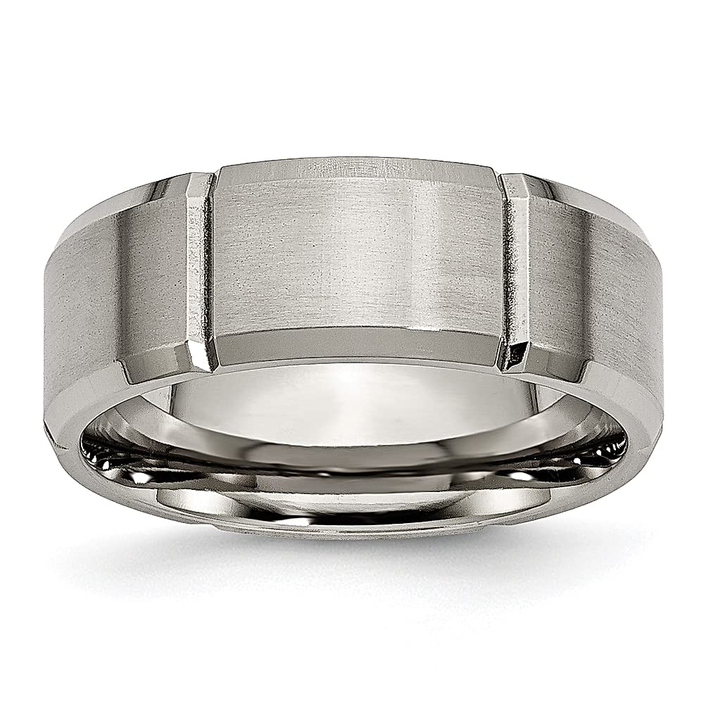ICE CARATS 8mm Titanium Beveled Edge Band Ring for Men - Durable Wedding, Engagement & Fashion Jewelry - Perfect Gift for Dad, Husband & Boyfriend - Ideal for Everyday Wear, Special Occasions & Anniversary Gifts