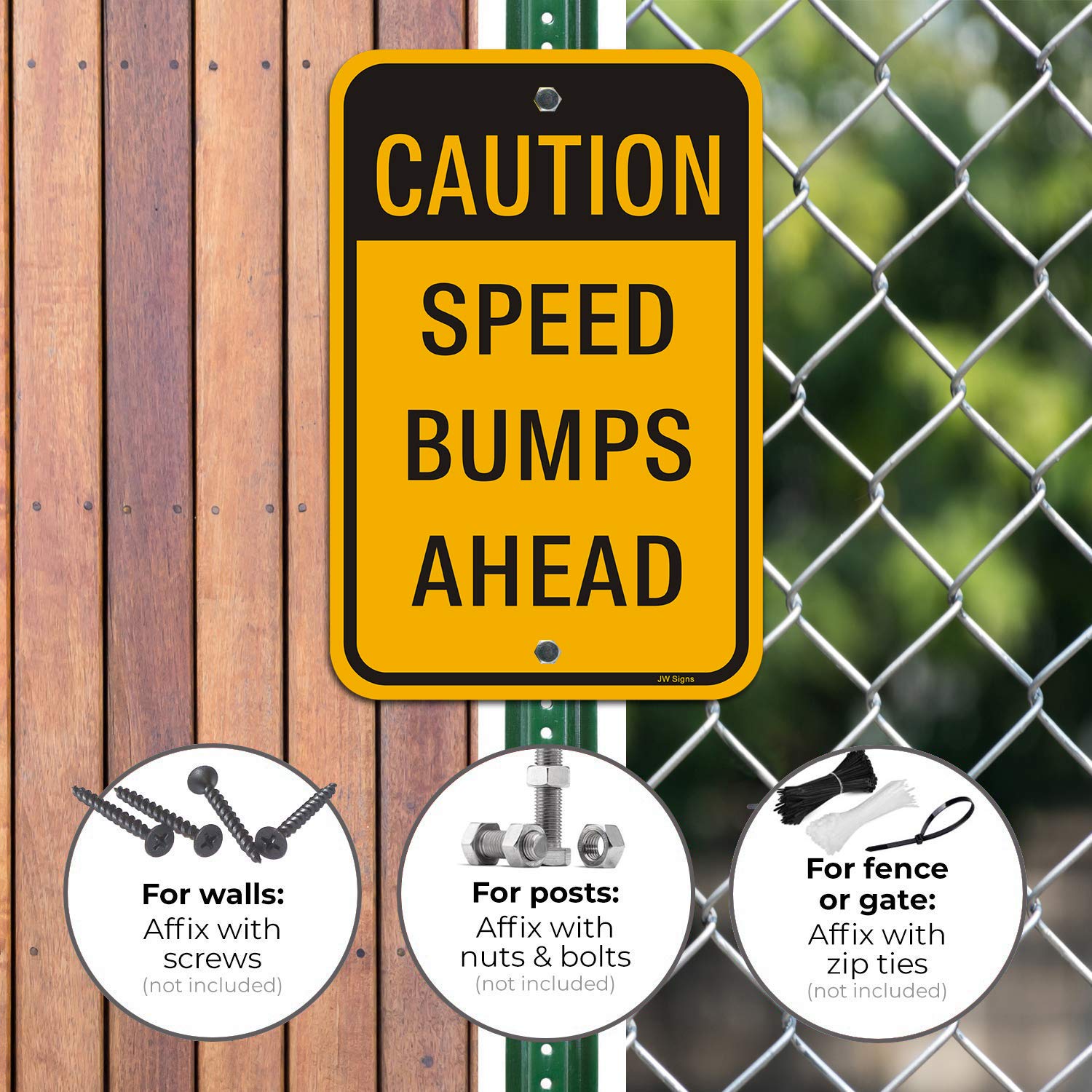 2-Pack Speed Bumps Ahead Slow Down Signs - 18”x12” Rust-Free Aluminum Reflective Road Signs with UV Coating & Weather-Resistant Finish - Easy Mounting for Parking Lots, School Zones & Neighborhood Streets