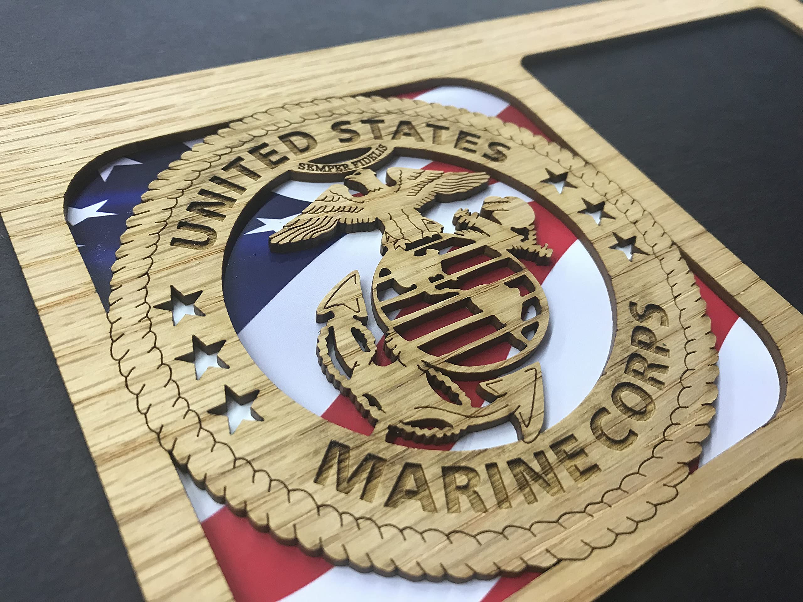 US Marine Corps Picture Frame 11x14 - Honey Wood Military Photo Display for Home, Office & Gifts | Wall Mount or Tabletop Decor