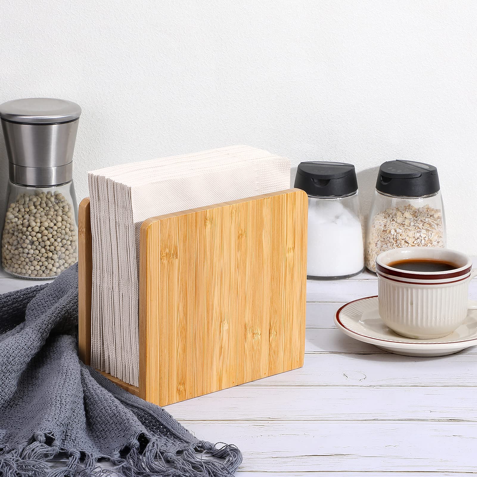 Premium Bamboo Napkin Holder - Wooden Tabletop Tissue Dispenser for Kitchen, Dining Room, Party & Outdoor Use - Holds 5.5x5.5
