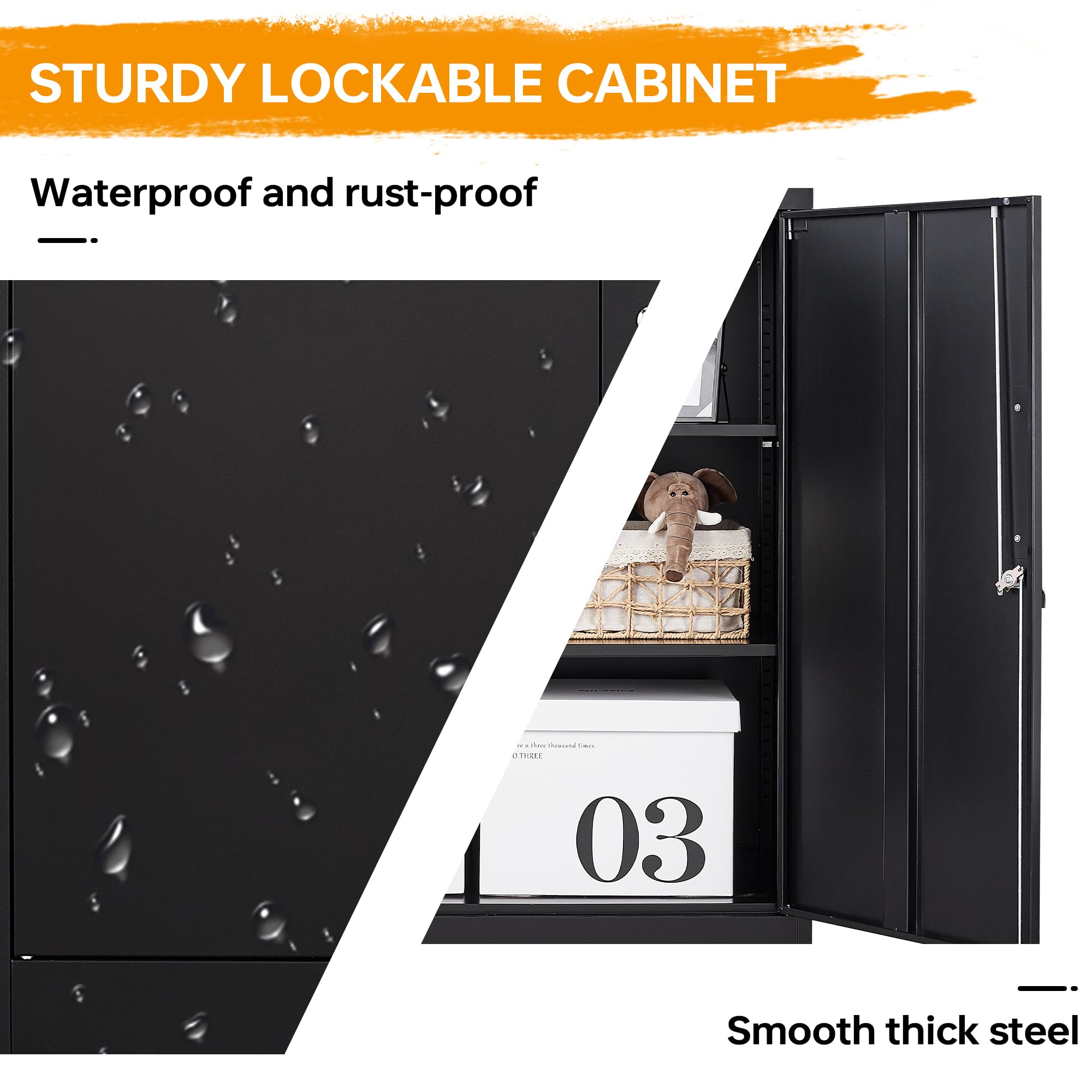 2-Door Lockable Metal Storage Cabinet with Adjustable Shelves - Heavy Duty Steel File Cabinet for Office, Home & Garage - Secure Tool Storage & Organization Solution