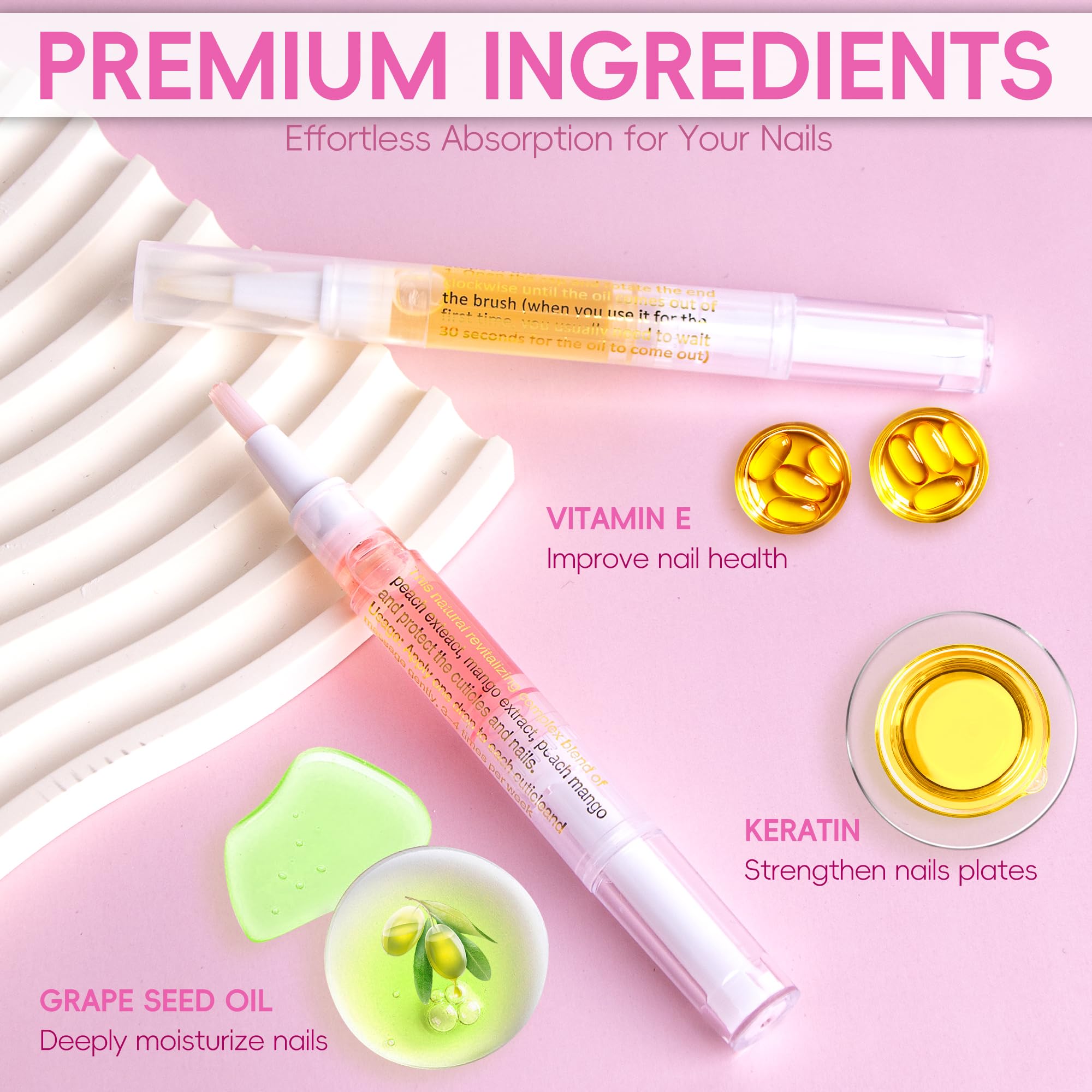 2PCS Cuticle Oil Pen for Nails - Nail Care Oil with Nail File - Moisturizing Cuticle Treatment to Prevent Dryness, Cracking & Hangnails - Deep Nourishment (Orange & Watermelon Flavor) - Perfect for At-Home Manicures & Professional Salon Use