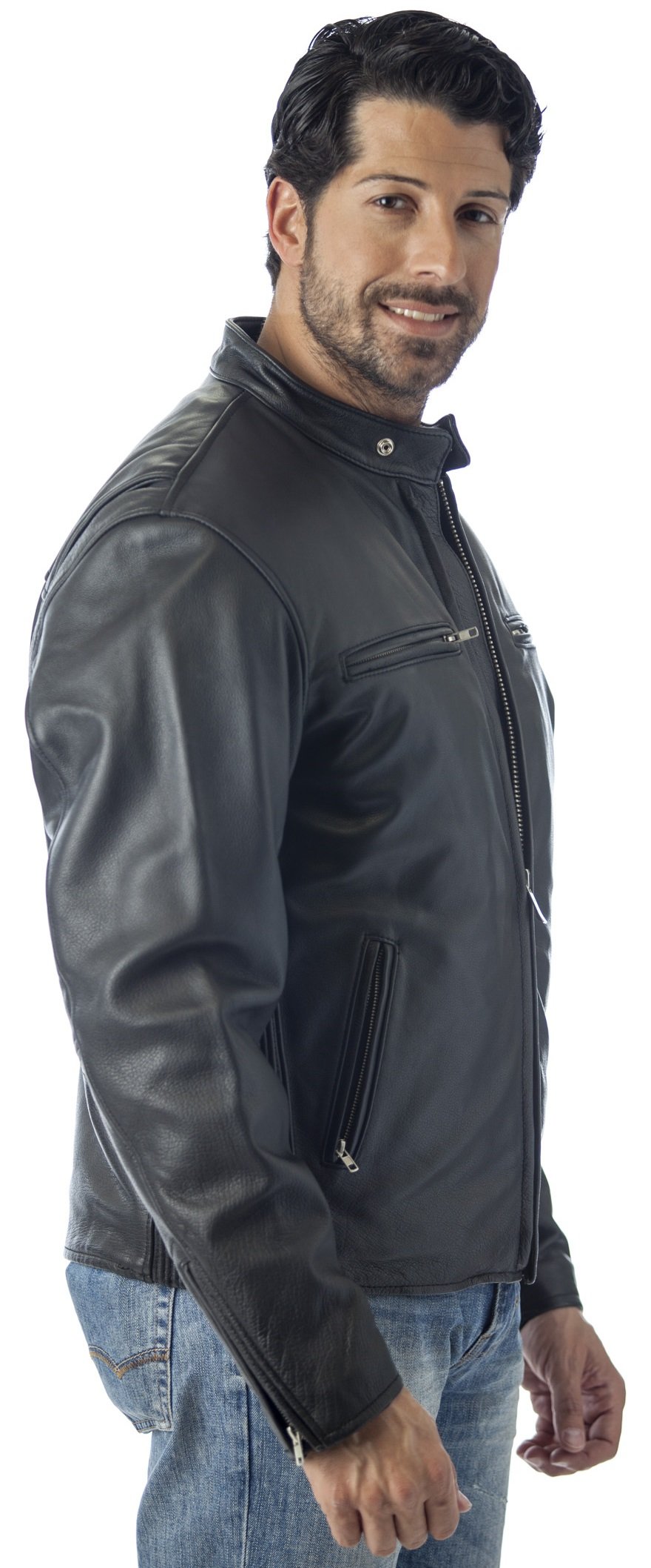 REED Men's Biker Jacket - Genuine Imported Naked Cow Leather, Removable Zip-Out Lining, Stylish Motorcycle Jacket for Riding & Casual Wear