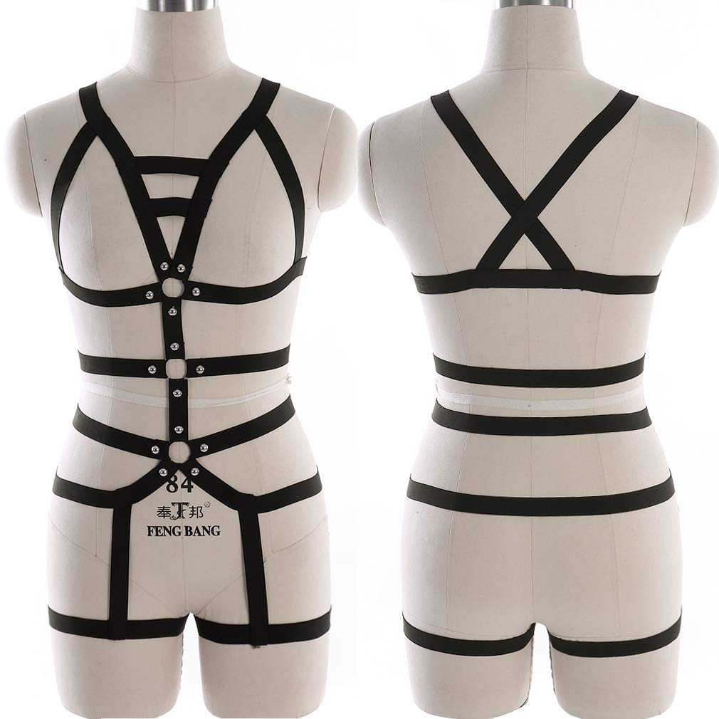 Sexy Women's Full Body Harness Garter Belt with Elastic Stockings - Lingerie Suspender for Boudoir, Role Play & Special Occasions