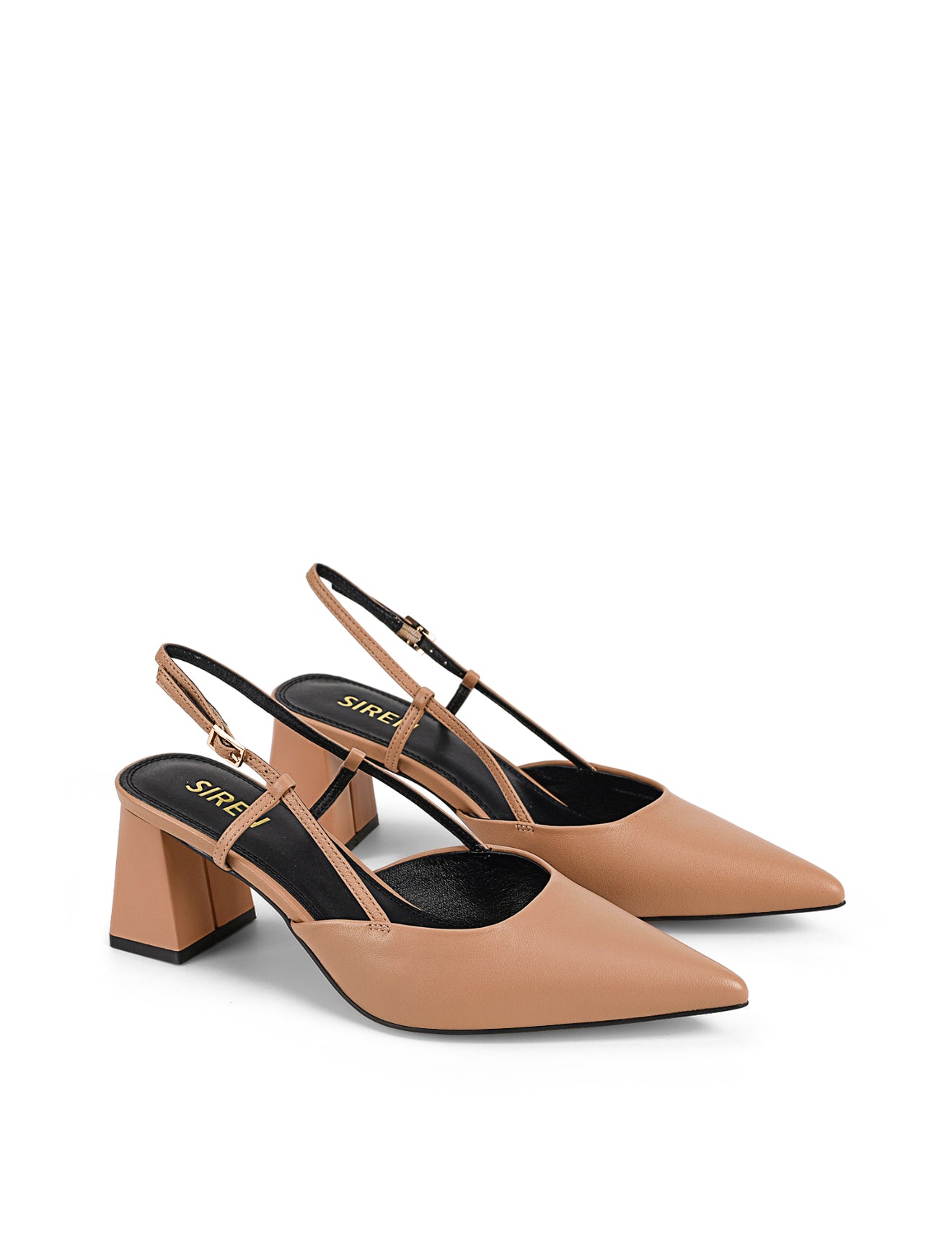 Yasmine Slingback Heels - Almond Tan Leather Women's Dress Shoes for Work, Party & Wedding | Comfortable & Stylish Mid Heel Pumps