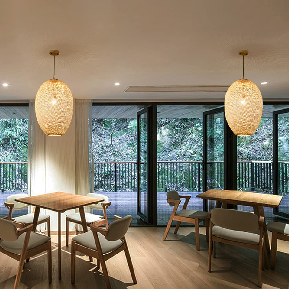 Modern LED Chandelier Light - Handwoven Bamboo Rattan Pendant Lamp with Warm White Lighting | Eco-Friendly Ceiling Light Fixture for Bedroom, Living Room, Dining Room & Study | Dimmable Hanging Lantern for Home Decor and Cozy Ambiance