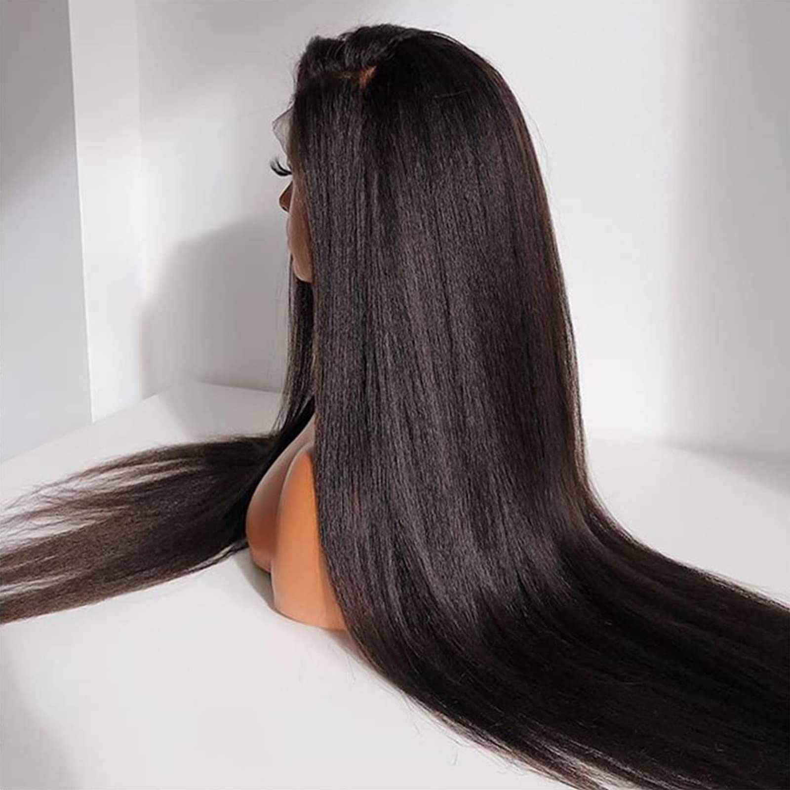 Imeya 16 Inch Yaki Weave Lace Front Wig - 13x6 Straight Human Hair Wig for Black Women | Glueless Italian Yaki Wig with Pre-Plucked Baby Hair & 150% Density | Transparent Lace Front Free Part Wig | Perfect for Daily Wear, Special Occasions & Protective Styling
