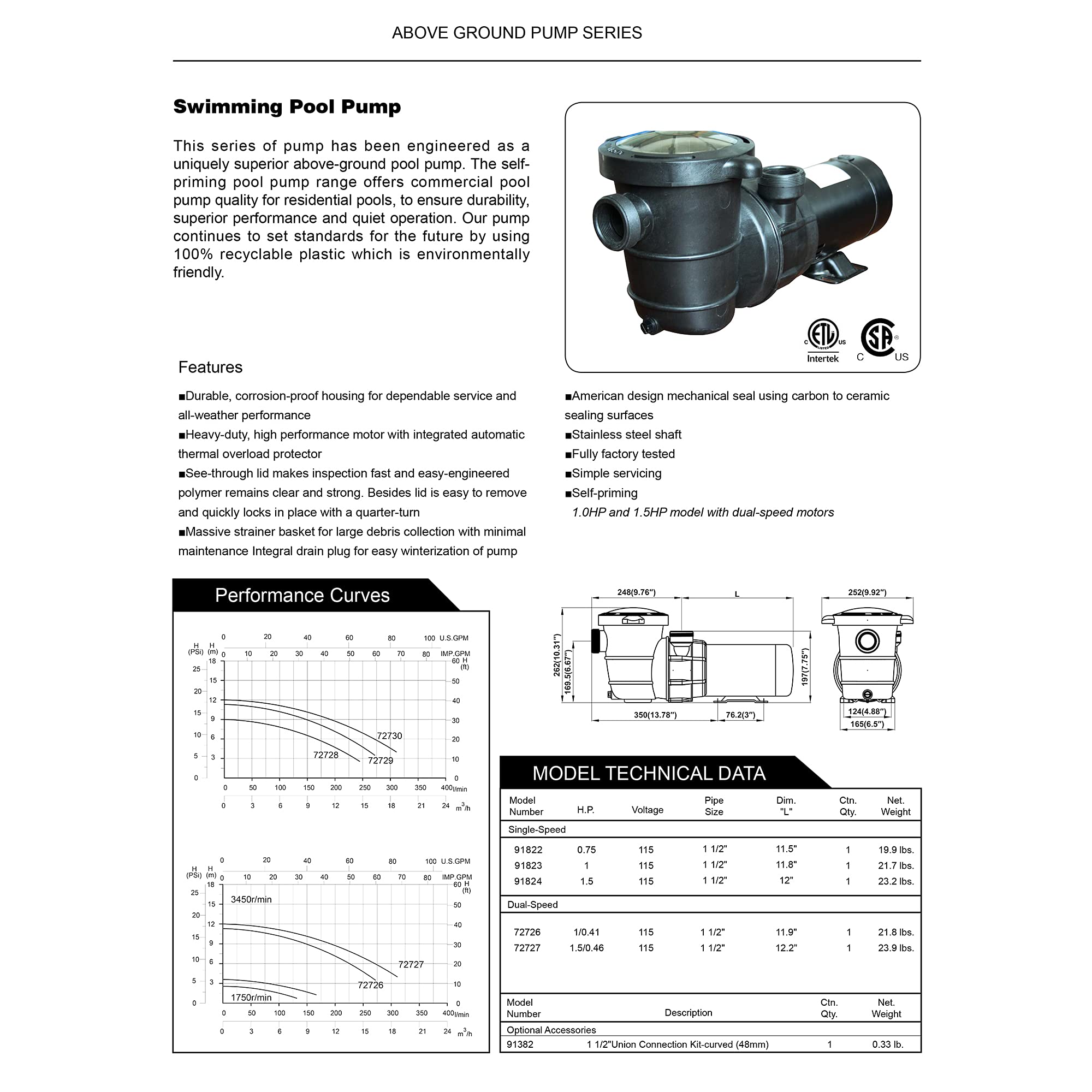 Northlight 0.75 HP Self-Priming Above Ground Swimming Pool Pump - Energy Efficient Water Circulation for Inground & Above Ground Pools, Backyard Pool Maintenance