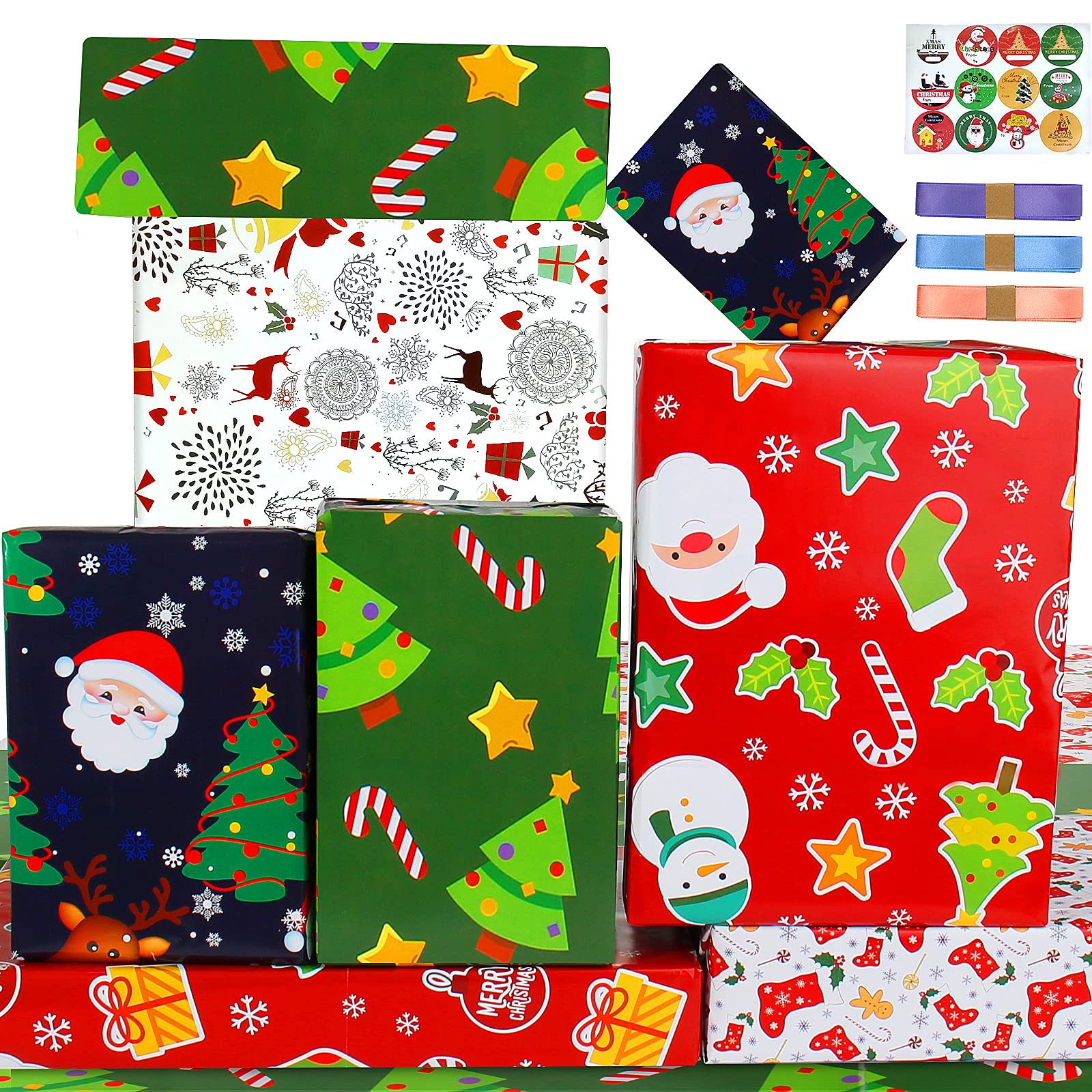 Christmas Wrapping Paper for Kids - Santa Themed Holiday Gift Wrap Sheets for Boys & Girls - XMAS Present Wrapping Paper for Toddlers & Children | Perfect for Christmas Gifts, Stocking Stuffers & Holiday Party Favors