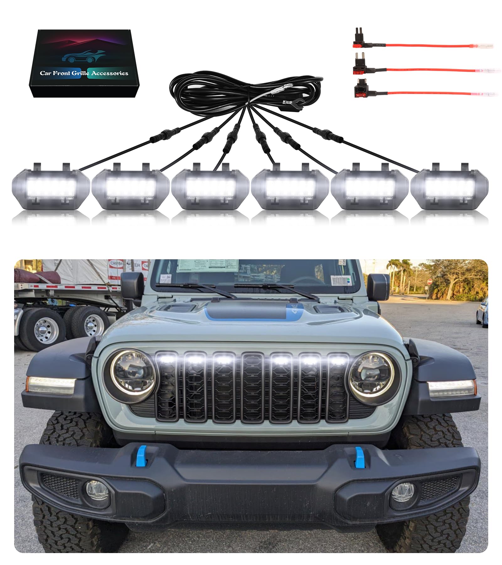 Jeep Wrangler JL JLU Front Bumper Grille LED Running Marker Lights - White Off-Road Accessories (2024-2025) | Perfect for Night Driving & Off-Road Adventures