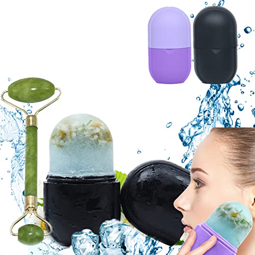 Ice Roller for Face & Eyes - Cooling Facial Massager to Brighten Skin, Reduce Puffiness & Tighten Pores - Silicone Ice Roller for Glowing Skin & Dark Circle Relief - Perfect for Morning Routine & Post-Workout Skin Care (Black)