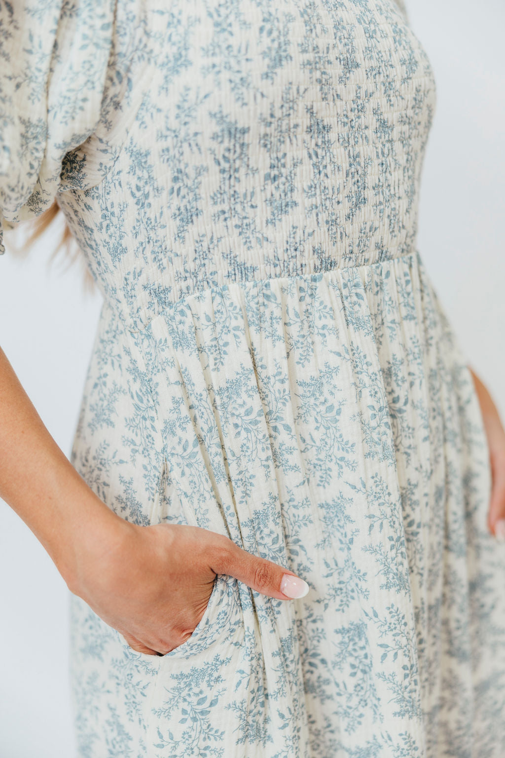 Livvy 100% Cotton Maxi Dress - Blue Foliage Print, Flowy Long Summer Dress for Women, Perfect for Beach Vacations, Garden Parties & Casual Outings