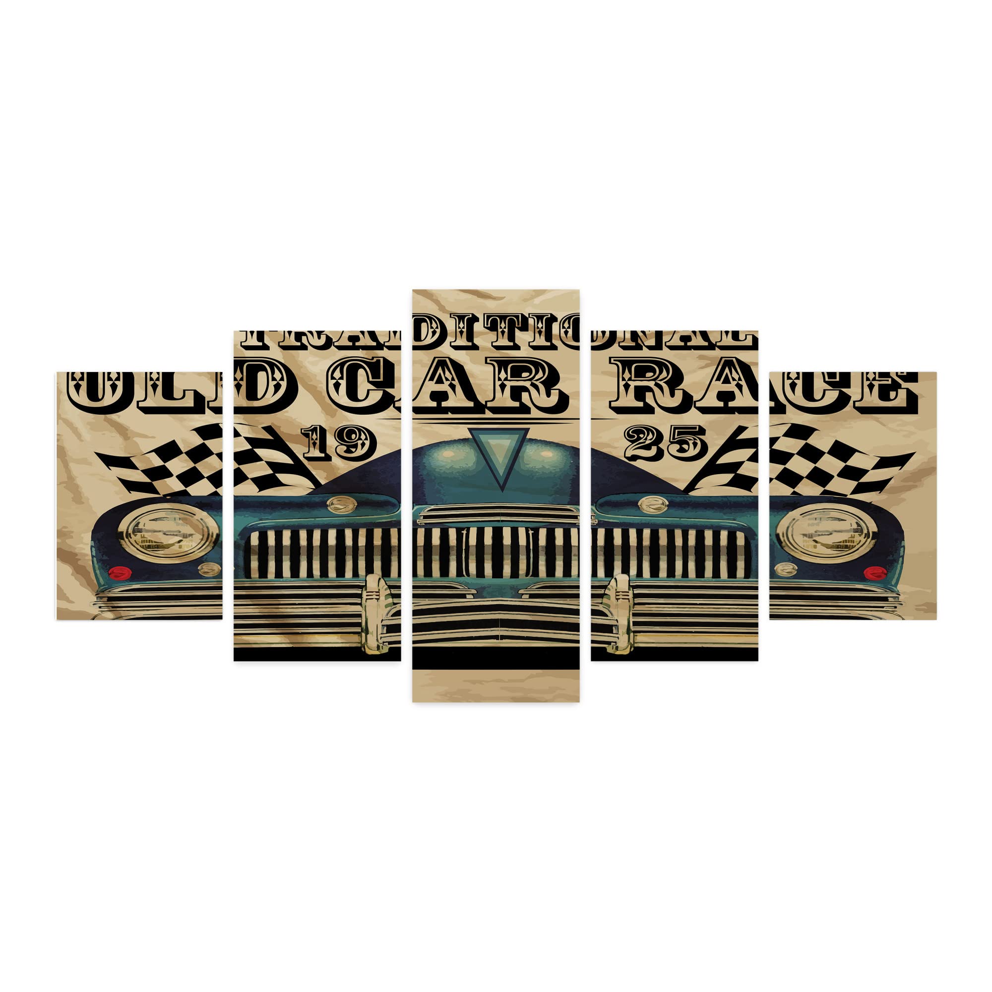 Ambesonne Vintage Car Race Wall Art - 5 Panel Acrylic Glass Decor with Rustic American Flag Design (60