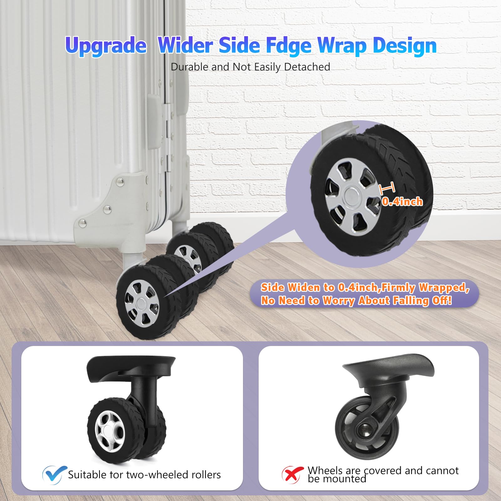 8Pcs Silicone Luggage Wheel Covers for 2-2.4'' Spinner Wheels - Travel Essentials for Carry-On Protection