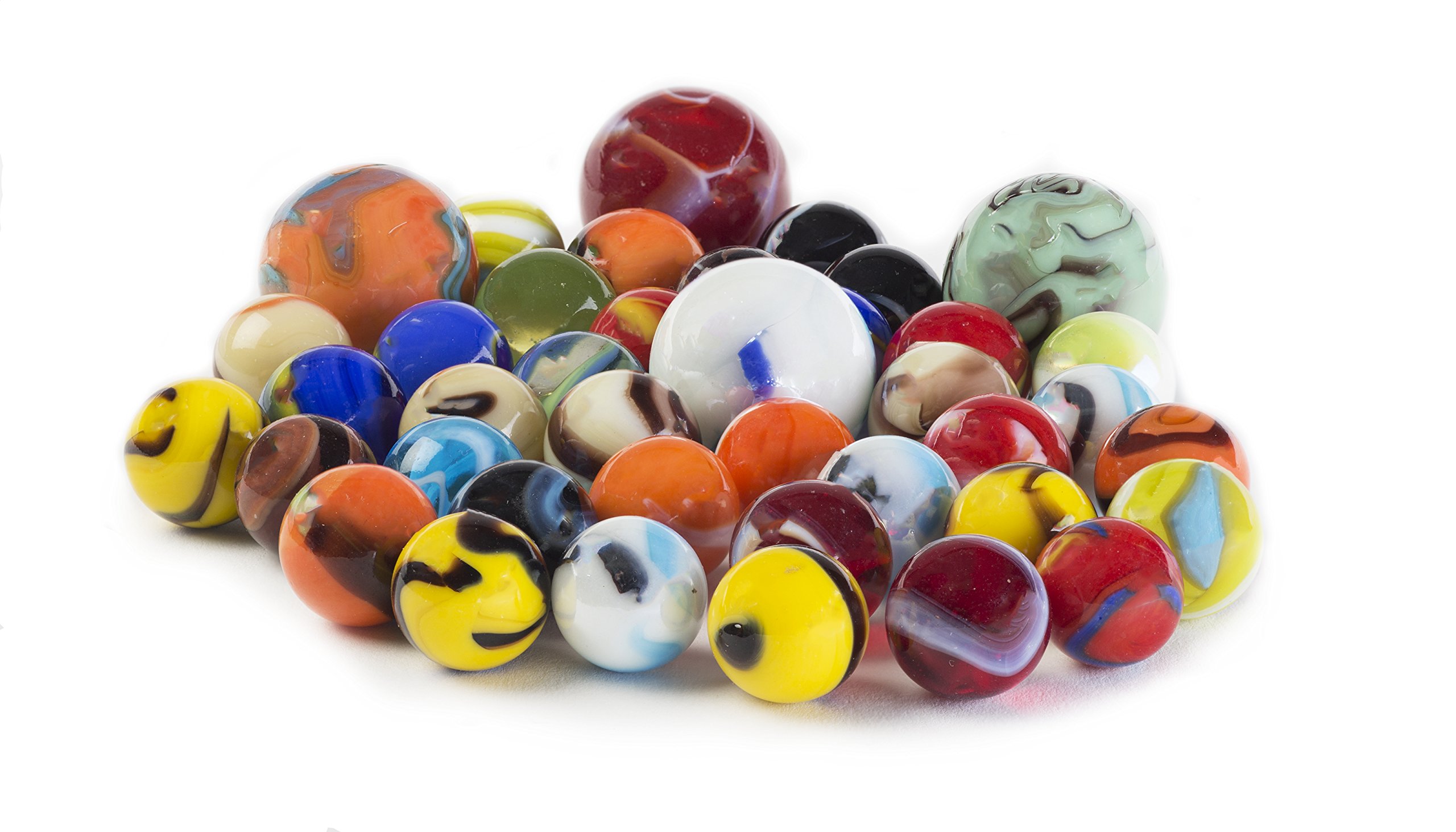 **Ader Products Bulk Glass Marbles Set - 40 Pieces (36 Players & 4 Shooters) in Assorted Colors - Classic Marble Game Rules Included - Perfect for Kids' Games, DIY Crafts & Collectibles**