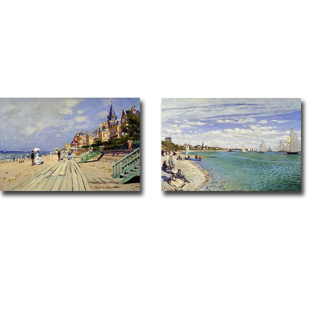 Claude Monet Beach Paintings Set - Trouville & Saint-Adresse Premium Giclee Canvas Art (24x36 Inches Each) | Ready to Hang Wall Decor for Living Room, Bedroom & Office