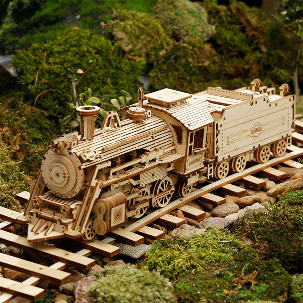 ROBOTIME DIY Locomotive Train Model Kit - 3D Wooden Puzzle for Adults & Teens - Perfect for Home Decoration, STEM Education, and Train Enthusiasts