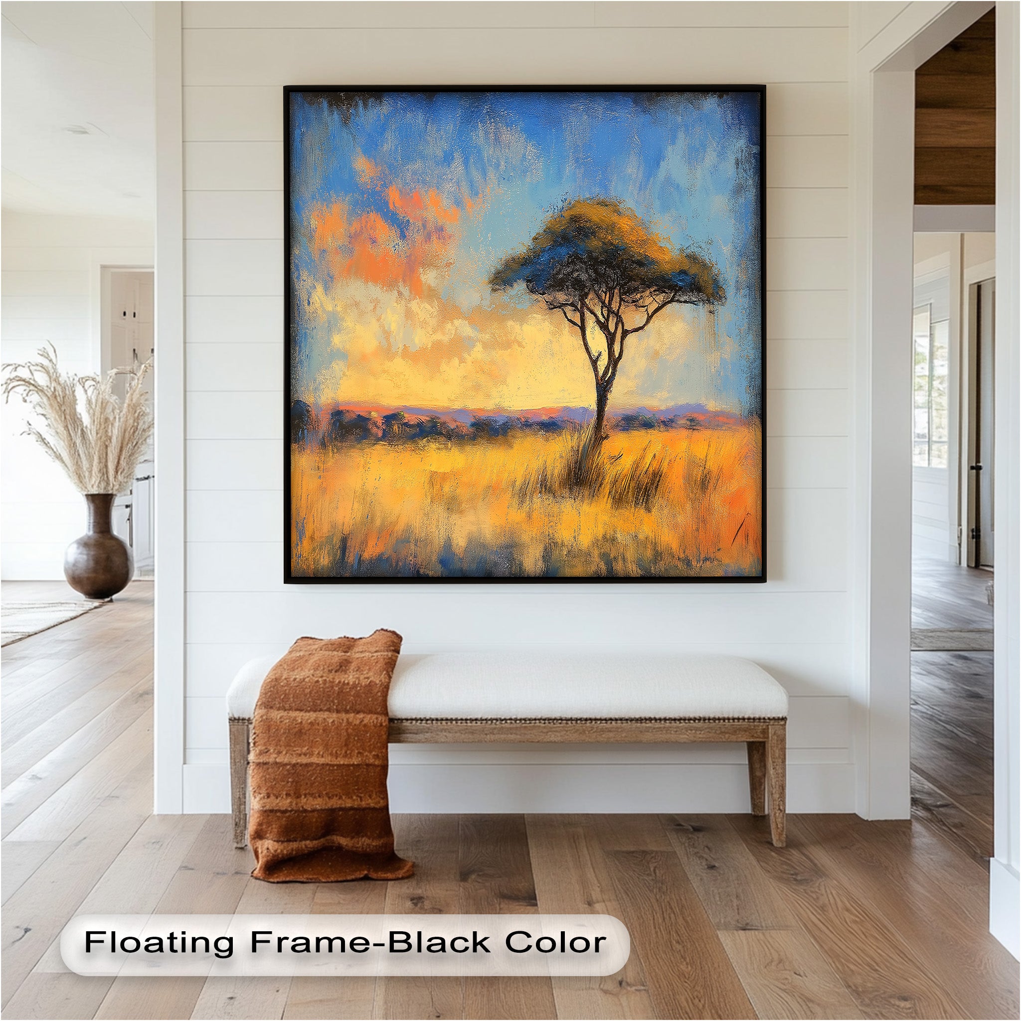 African Savannah Tree Wall Art - Handmade Landscape Oil Painting for Living Room & Bedroom Decor