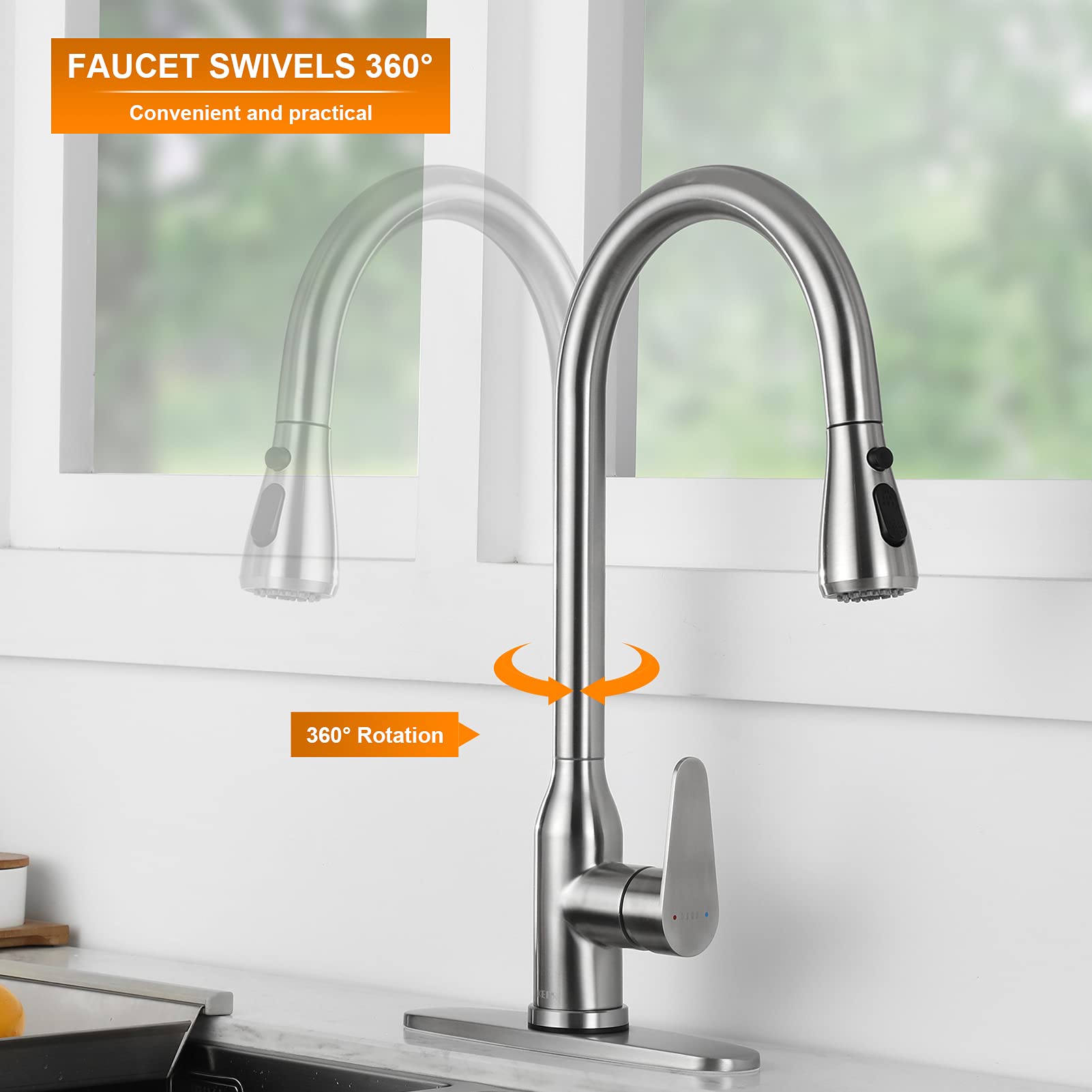 KEER Smart Touch Kitchen Faucet with Pull Down Sprayer - Brushed Nickel Stainless Steel Sink Faucet for Modern Home Kitchen | Easy One-Touch Operation, Ideal for Cooking, Washing Dishes & Food Prep