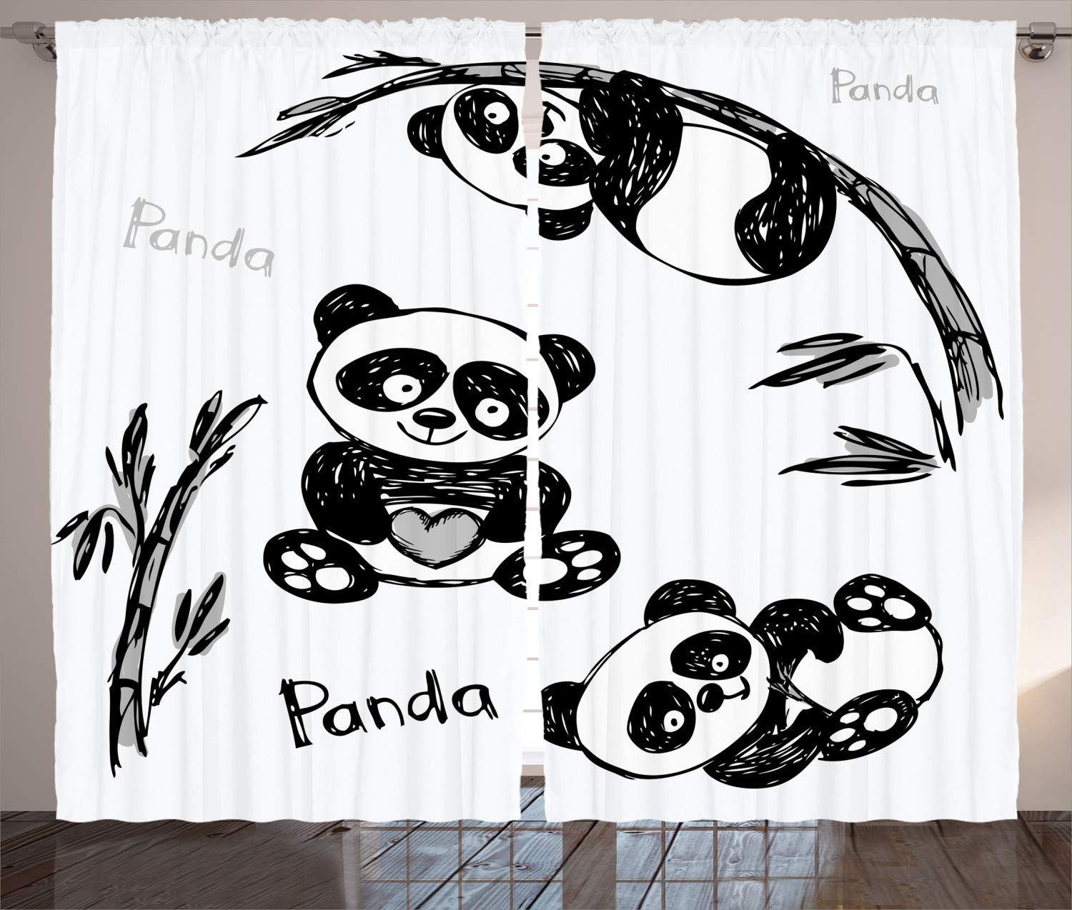 Ambesonne Panda Print Blackout Curtains - 2 Panels Set 108