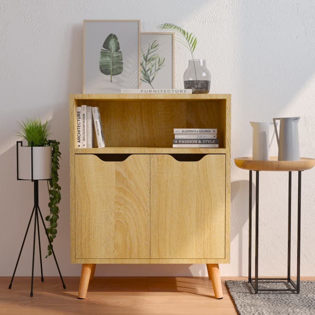 Modern Buffet Cabinet with Open Shelf & 2 Doors - Kitchen Storage Sideboard, Dining Room Console Table, Living Room Decorative Cupboard - Brown Floor Chest for Home Organization & Entertaining