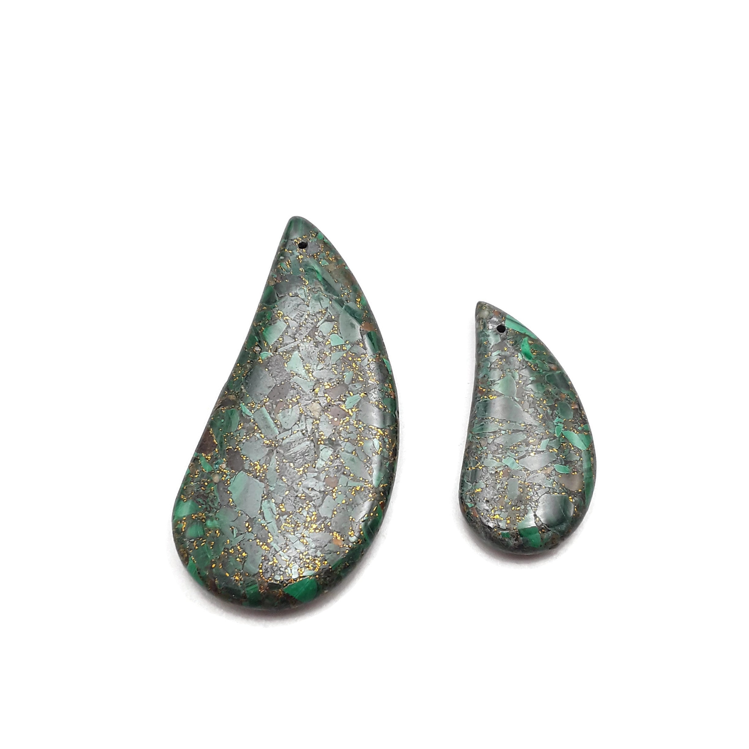 Natural Malachite and Gold Matrix Pendant - Elegant Curved Drop Shape (25x50mm or 38x75mm) - Handcrafted Jewelry for Women - Perfect Gift for Birthday, Anniversary & Special Occasions