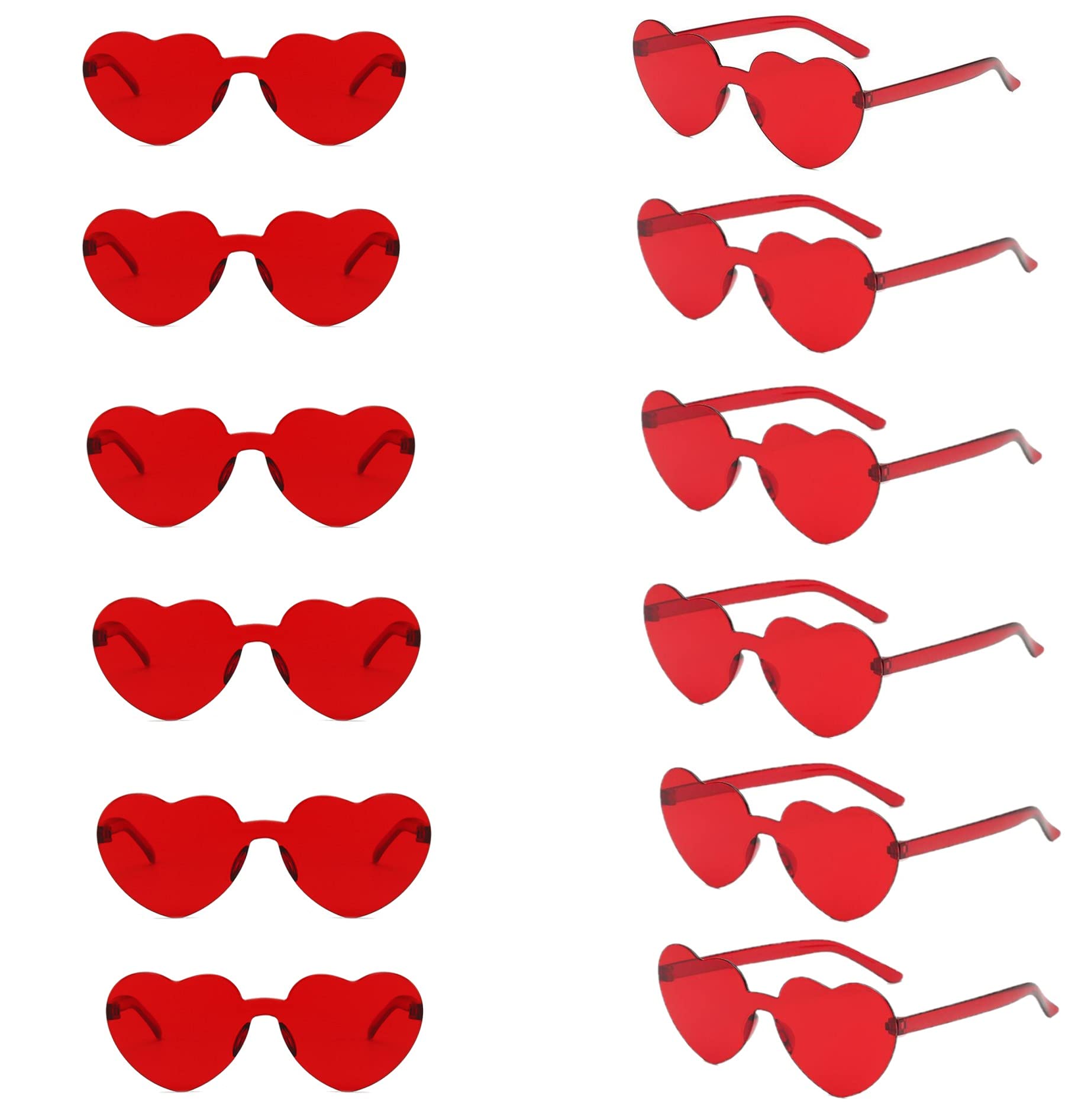 12 Pairs Heart Shaped Sunglasses - Colorful Rimless Love Glasses for Bachelorette Party, Bridal Shower, Wedding Favors & Photo Props - Trendy Accessories for Women & Girls