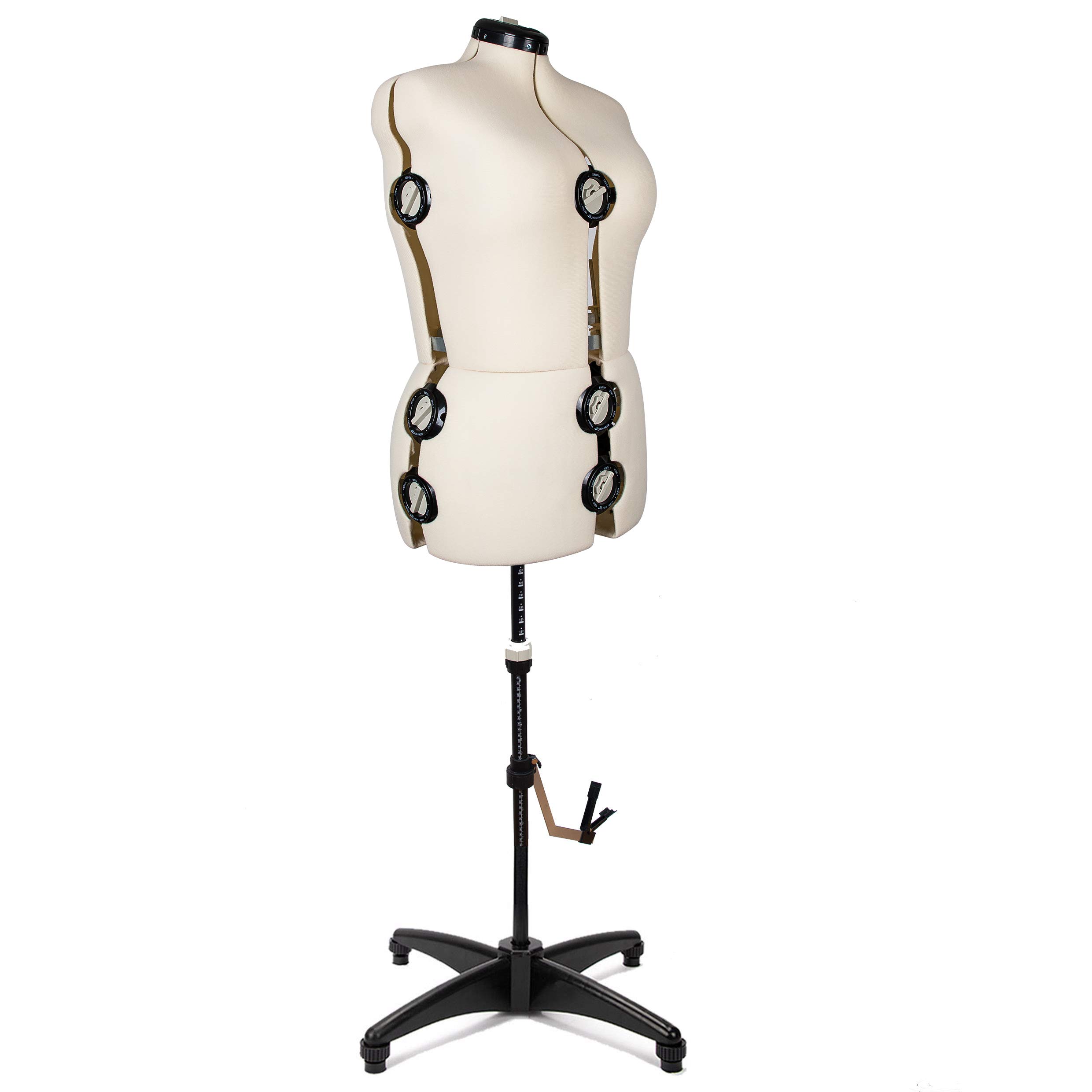 BHD BEAUTY Adjustable Dress Form Mannequin - 13-Dial Beige Fabric Body Torso with Tripod Stand for Sewing & Tailoring (XL, Up to 70