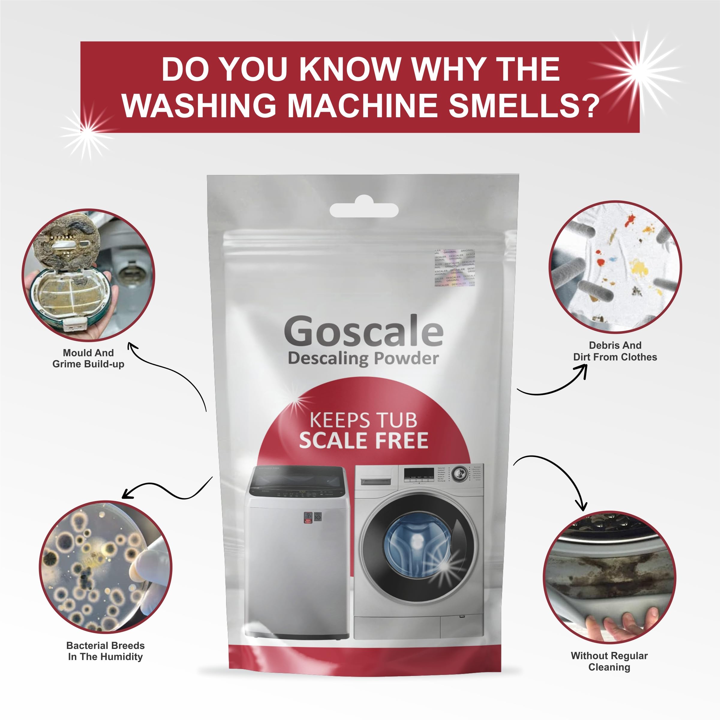 SPECULO Washing Machine Cleaner & Descaler - Front Load & Top Load Safe, 100g Cleaning Powder (Pack of 4) - Eliminate Odors, Remove Limescale & Maintain Washer Performance for Fresh Laundry