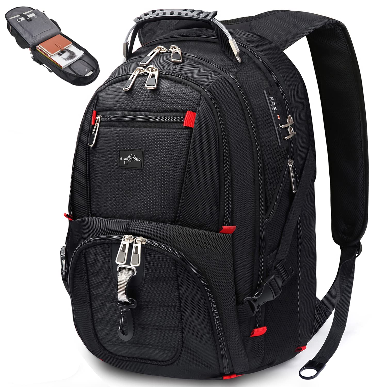 Extra Large 17.3 Inch TSA Approved Anti-Theft Laptop Backpack with USB Charging Port - Water Repellent Heavy Duty Computer Backpack for Men & Women - Perfect for Travel, Business, College & School Use - Black