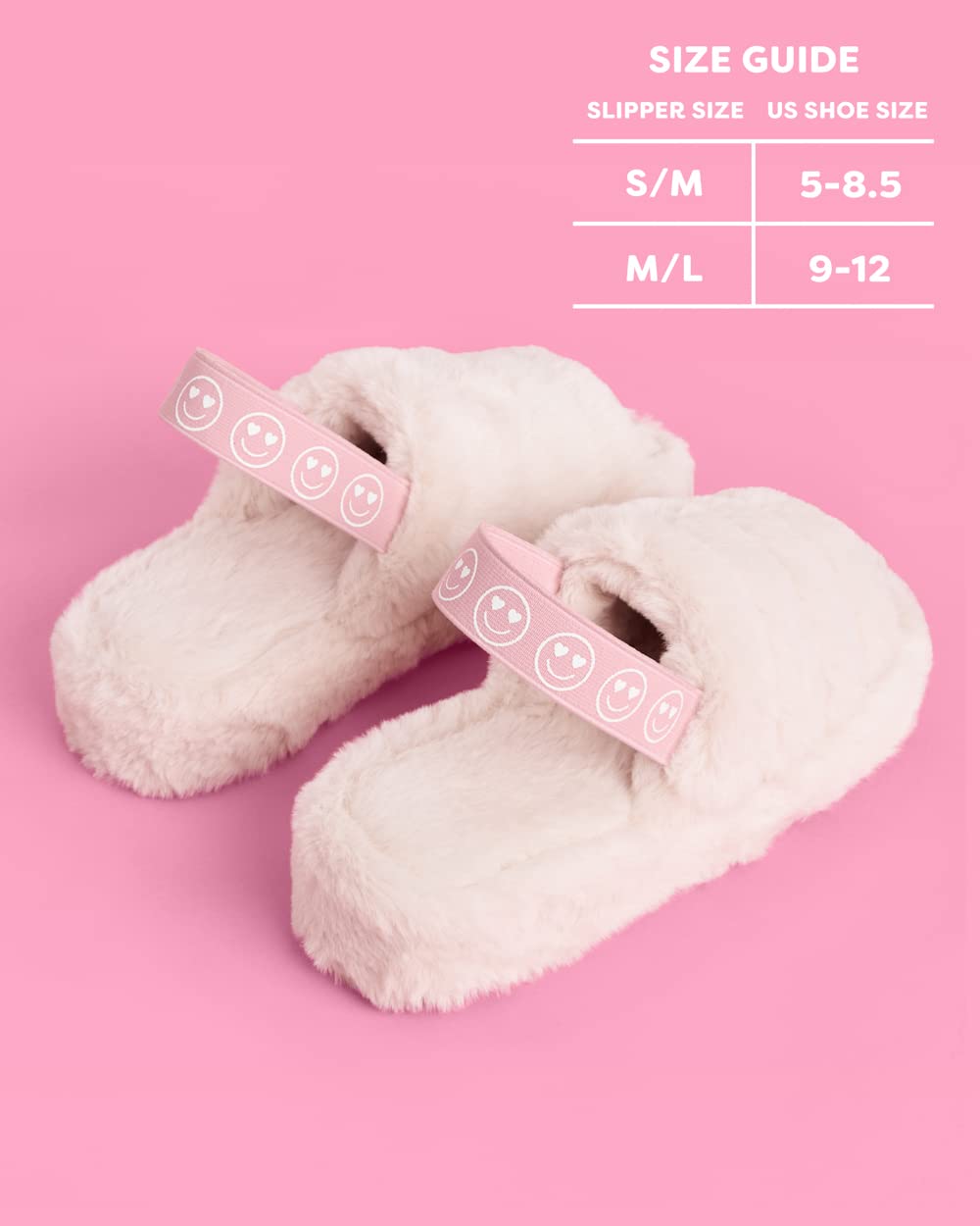 Fetti Smile Strap Slippers - White Fur Slippers for Women, Bachelorette Party Decor, Bridesmaid Gifts, Birthday Party Favors | Perfect for Girls Night, Wedding Showers & Sleepovers