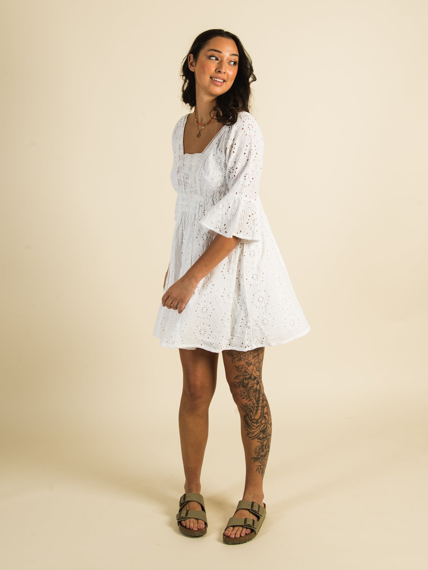 BILA77 ESPERANZA Eyelet Dress for Women - Floral Summer Maxi Dress with Lace Trim - Perfect for Beach Vacations, Weddings & Outdoor Parties