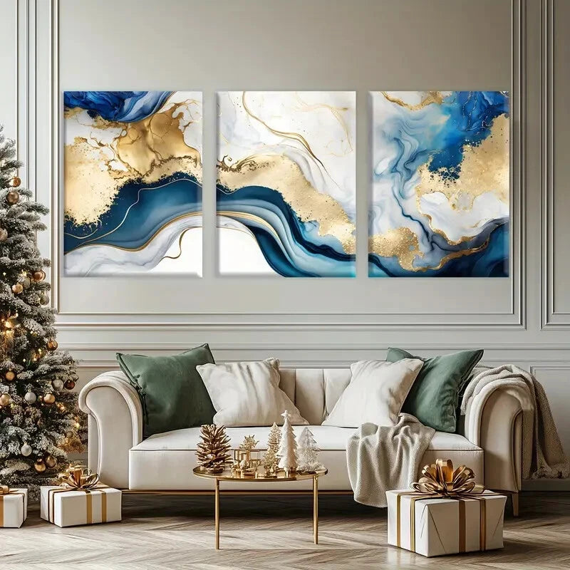 3-Piece Abstract Art Metal Print Wall Decor - Fantasy Landscape Poster Set for Living Room, Bedroom & Office - Ready to Hang Modern Home Artwork