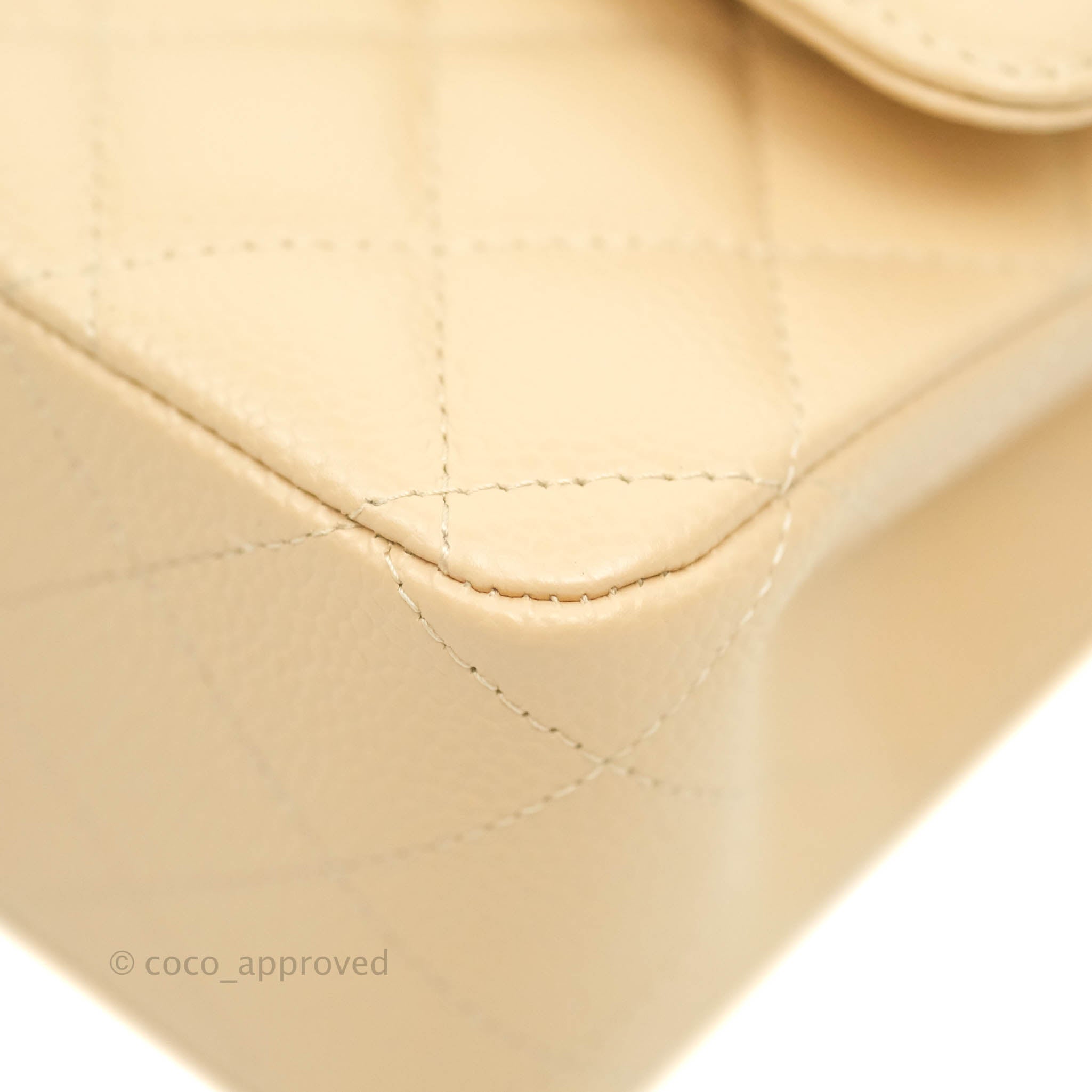 Chanel Classic Medium Double Flap Bag in Beige Caviar Leather with Gold Hardware - Luxury Designer Handbag for Women, Perfect for Work, Evening Events & Special Occasions