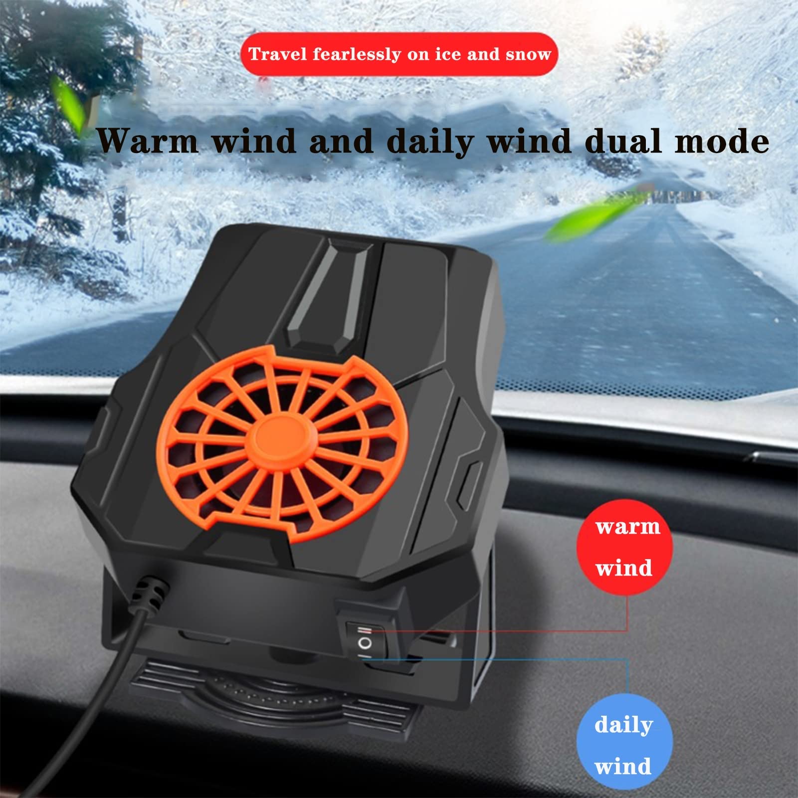 24V Portable Car Fan Heater & Defroster - 2-in-1 Electric Dash Fan with Cigarette Lighter Plug for Auto, Sedan, Pickup & Van | Fast Heating & Defrosting | Perfect for Winter Driving & Cold Weather Commutes