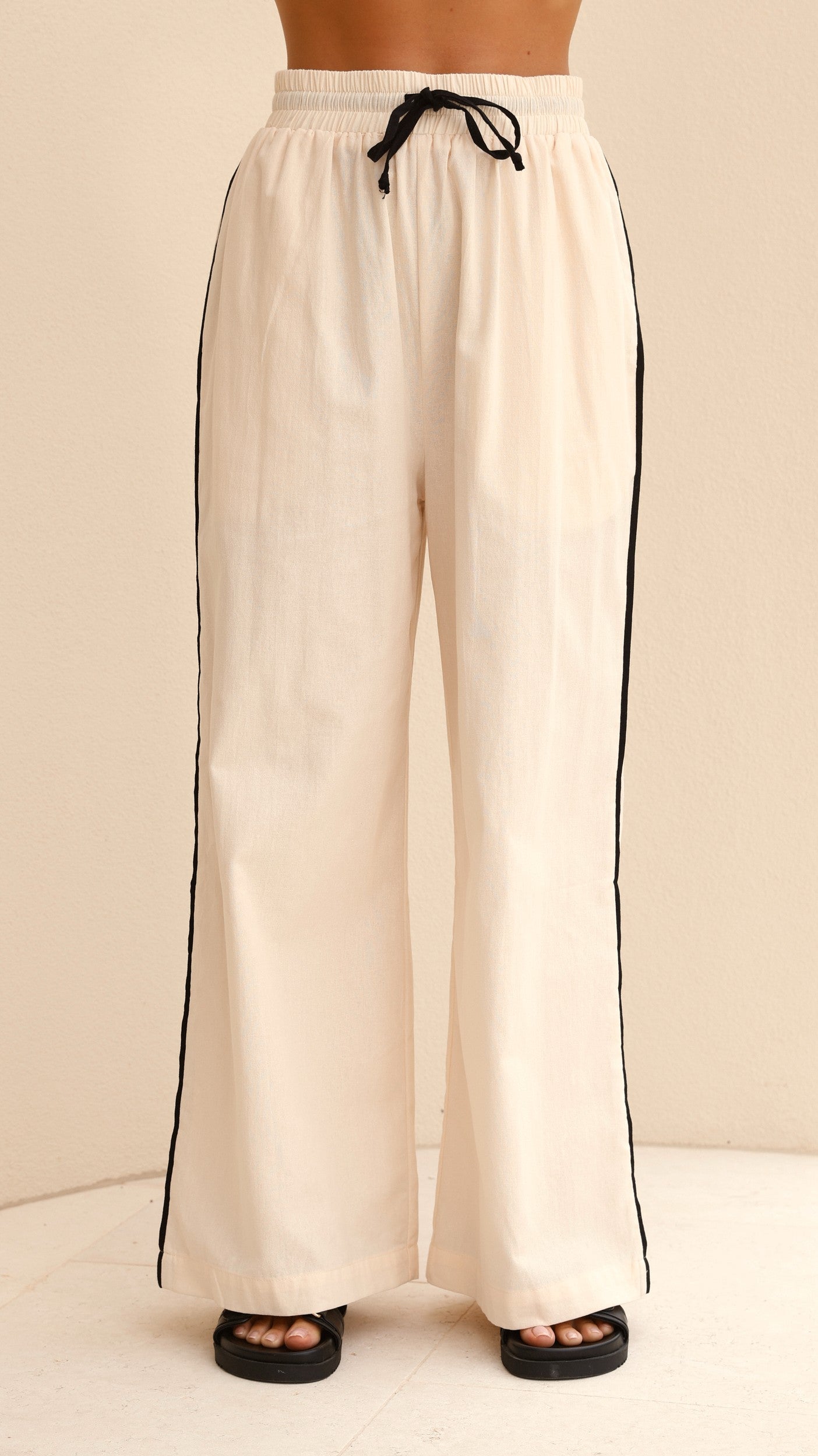 Basima Pants for Women - Comfortable High-Waist Casual Trousers in Beige & Black | Perfect for Office, Travel and Everyday Wear