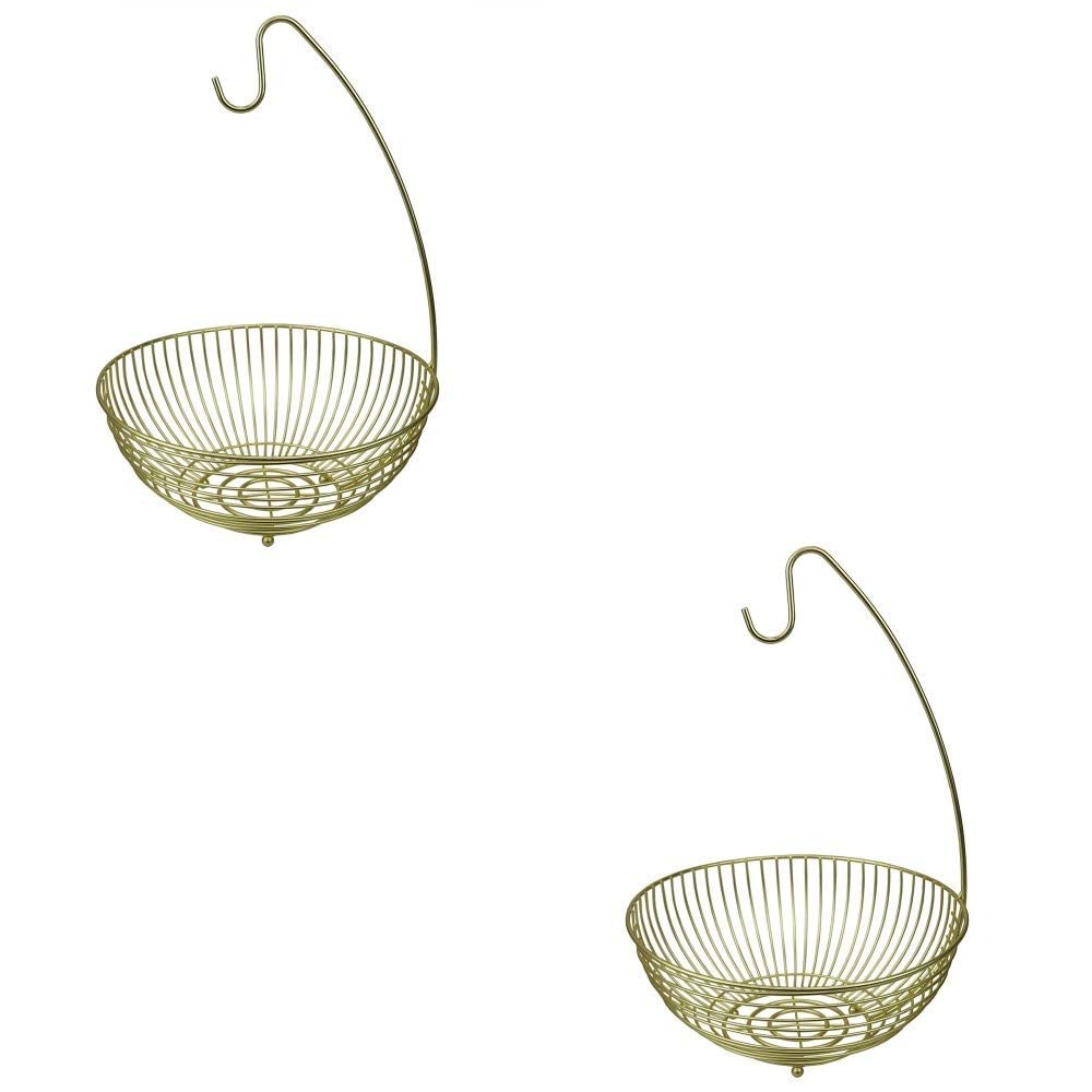 Home Basics Halo Steel Fruit Basket with Banana Hanger (2-Pack) - Durable Kitchen Countertop Organizer for Fruits, Vegetables & Produce Storage | Perfect for Pantry, Dining Table & Farmhouse Decor