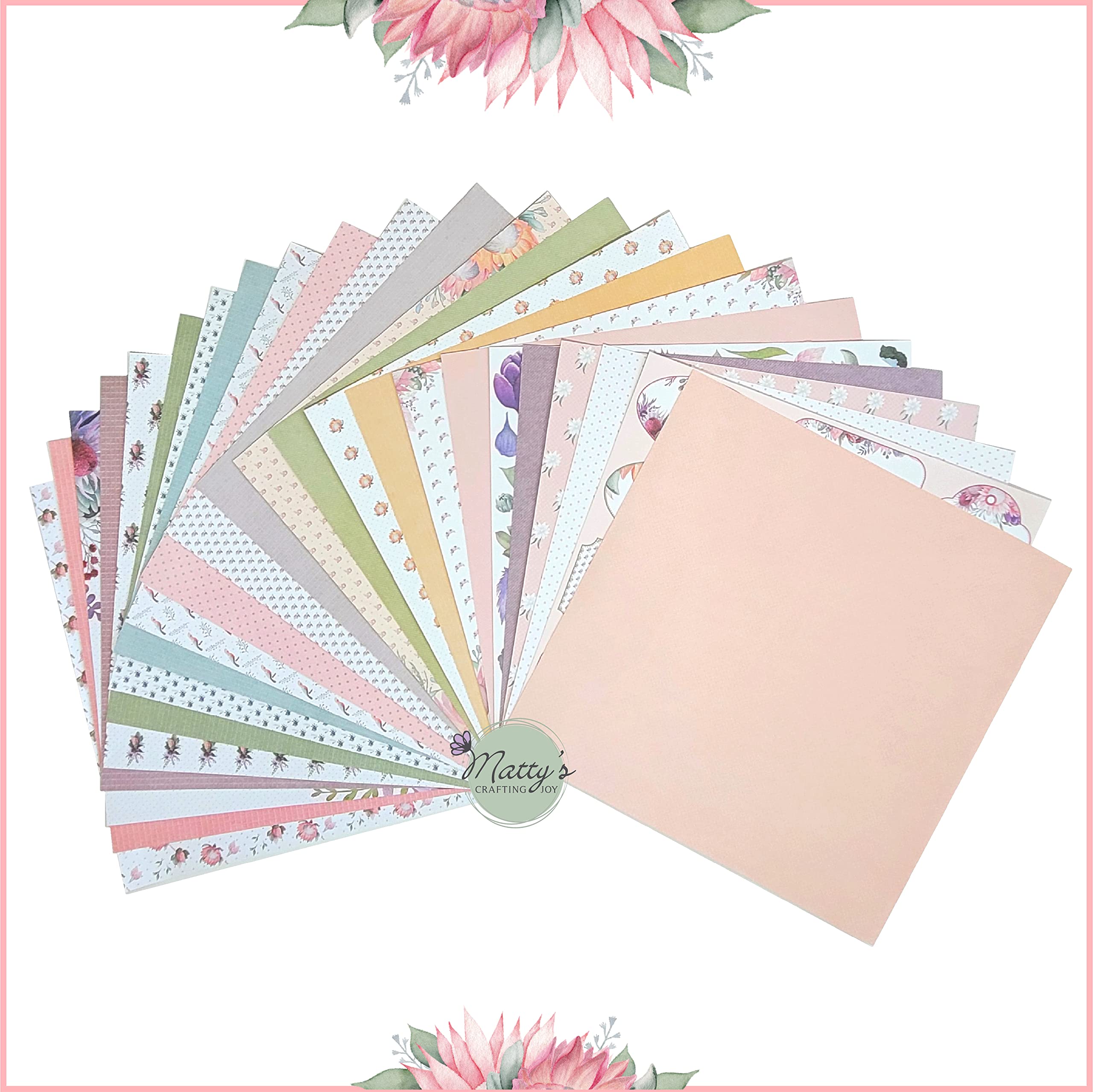 Matty's Crafting Joy Floral Grace 12x12 Double Sided Scrapbook Cardstock Paper Pad - 24 Floral Designer Patterned Papers for Scrapbooking, Card Making, DIY Crafts & Home Decor Projects