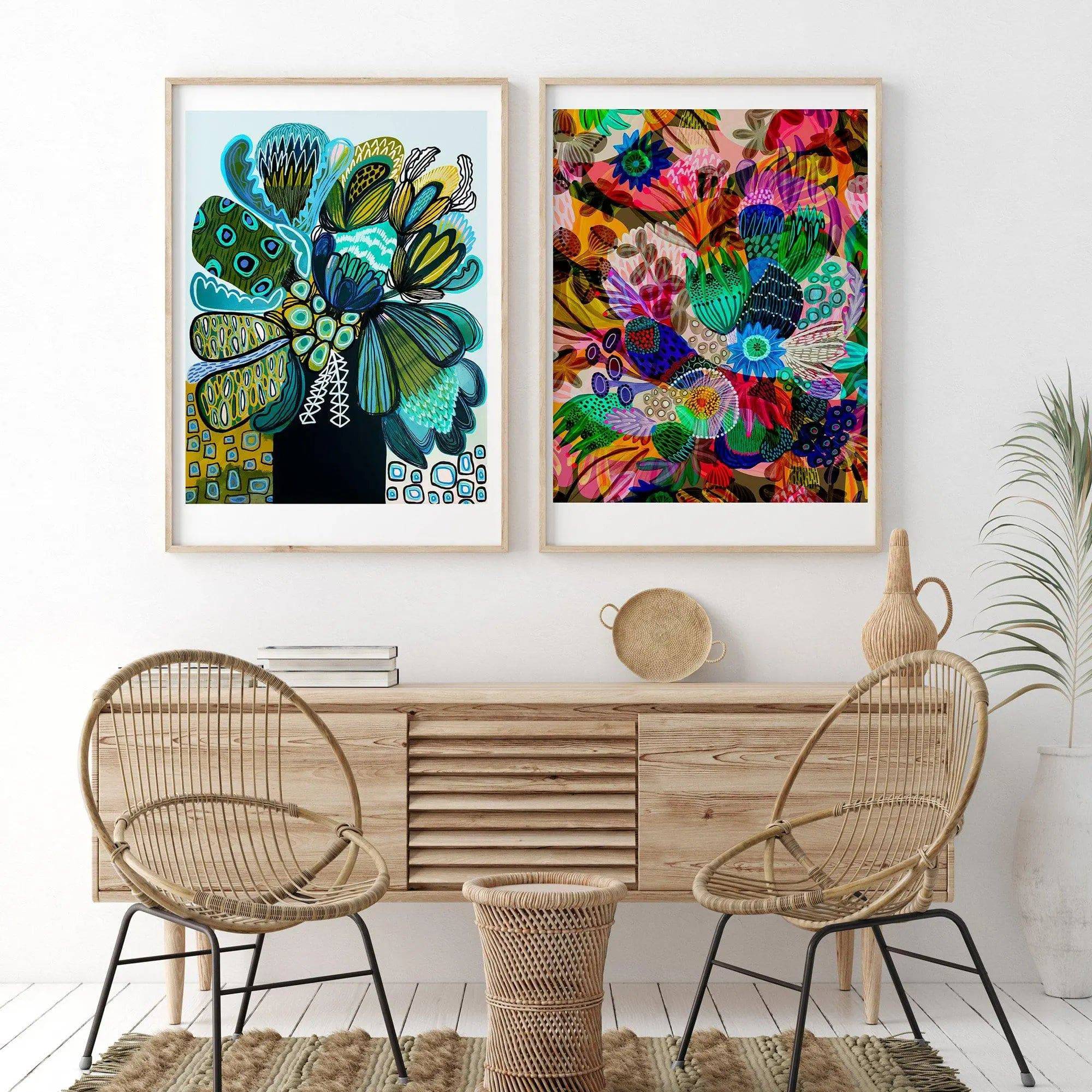 Azure Flowers and Garden of Eden Wall Art Prints - Stunning Botanical Canvas Paintings for Home & Office Decor | Perfect for Living Room, Bedroom, Kitchen Decor