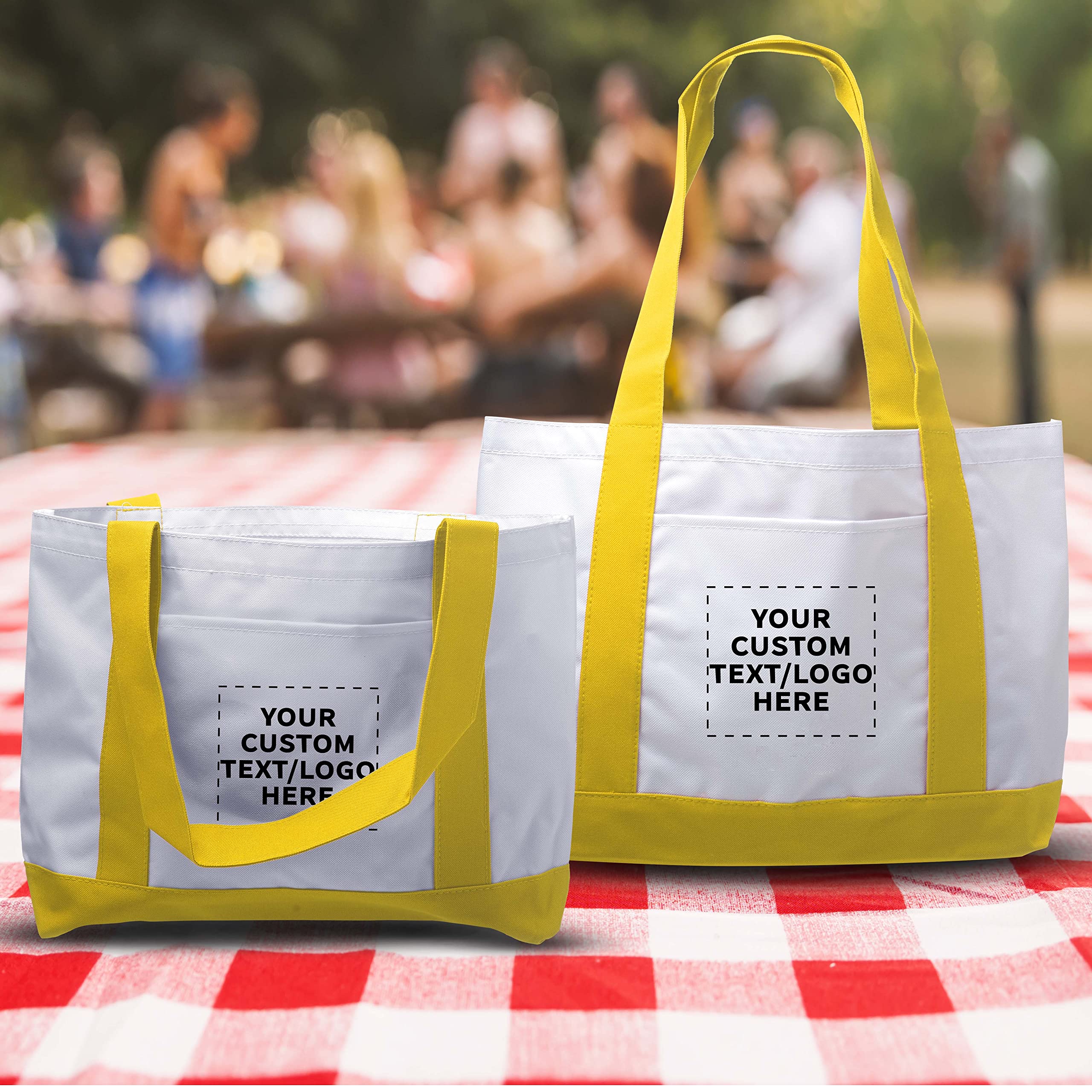 10 Pack Customizable Canvas Tote Bags with Reinforced Straps & Front Pocket - Fashionable Yellow Shoulder Bags for Shopping, Beach & Work - Bulk Wholesale Polyester Totes for Promotions & Events