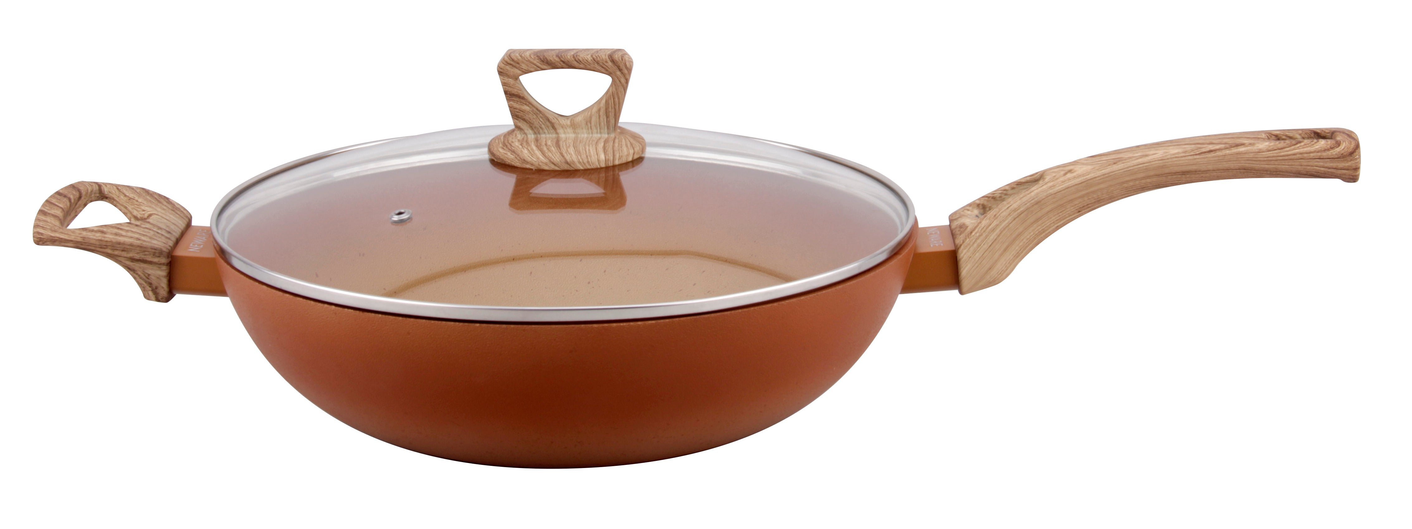NEWARE 12/30cm Terracotta Non-Stick Wok Pan - PFOA Free, Eco-Friendly Ceramic Coating - Perfect for Stir-Frying, Sauteing & Deep Frying - Ideal for Asian Cooking & Healthy Meals