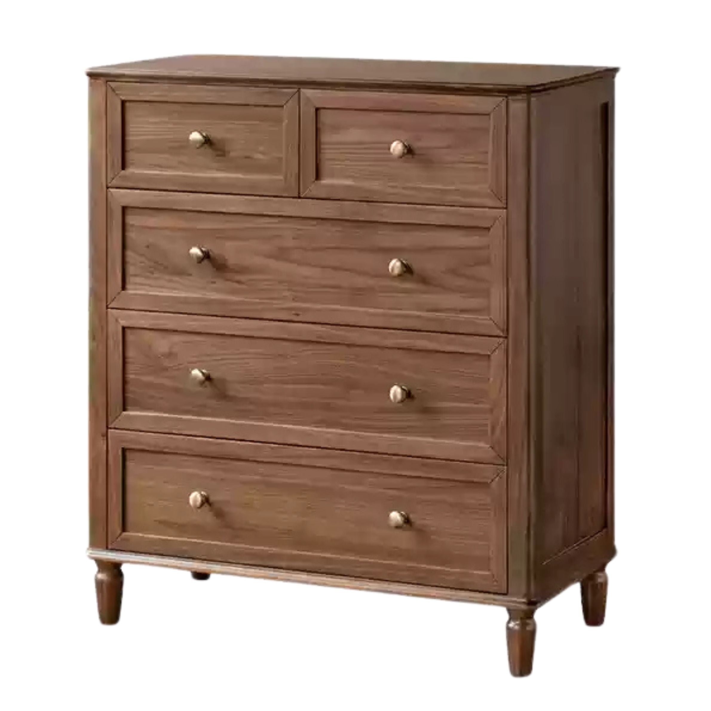 Solid Black Walnut Wood American Retro Dresser - Vintage 5-Drawer Chest for Bedroom, Living Room & Home Office Storage