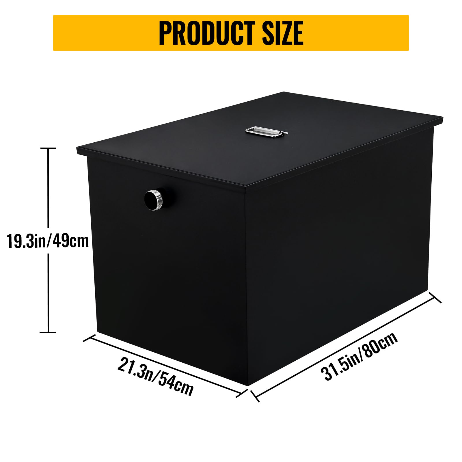 Commercial Grease Interceptor - Heavy Duty Carbon Steel Grease Trap for Kitchen Under Sink, 70LB Oil-Water Separator with Side Water Inlet | Ideal for Restaurants, Food Trucks & Commercial Kitchens