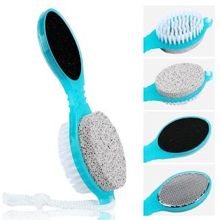 4-in-1 Foot Pedicure Brush Set with Pumice Stone, Scrubber & File - Remove Dry Cracked Hard Skin & Calluses - Soft Care Foot Cleaner for Feet, Toes & Nails - Perfect for Bathing, Manicure & Pedicure at Home Spa
