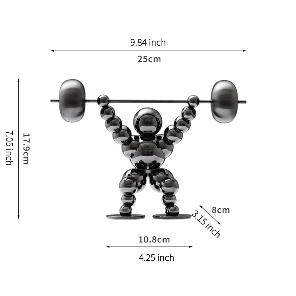 Black Home Office Gym Decor - Original Metal Artwork Sculpture for Desk & Tabletop, Powerlifting Figurine - Motivational Gift for Men | Perfect for Workout Spaces, Home Offices & Fitness Enthusiasts