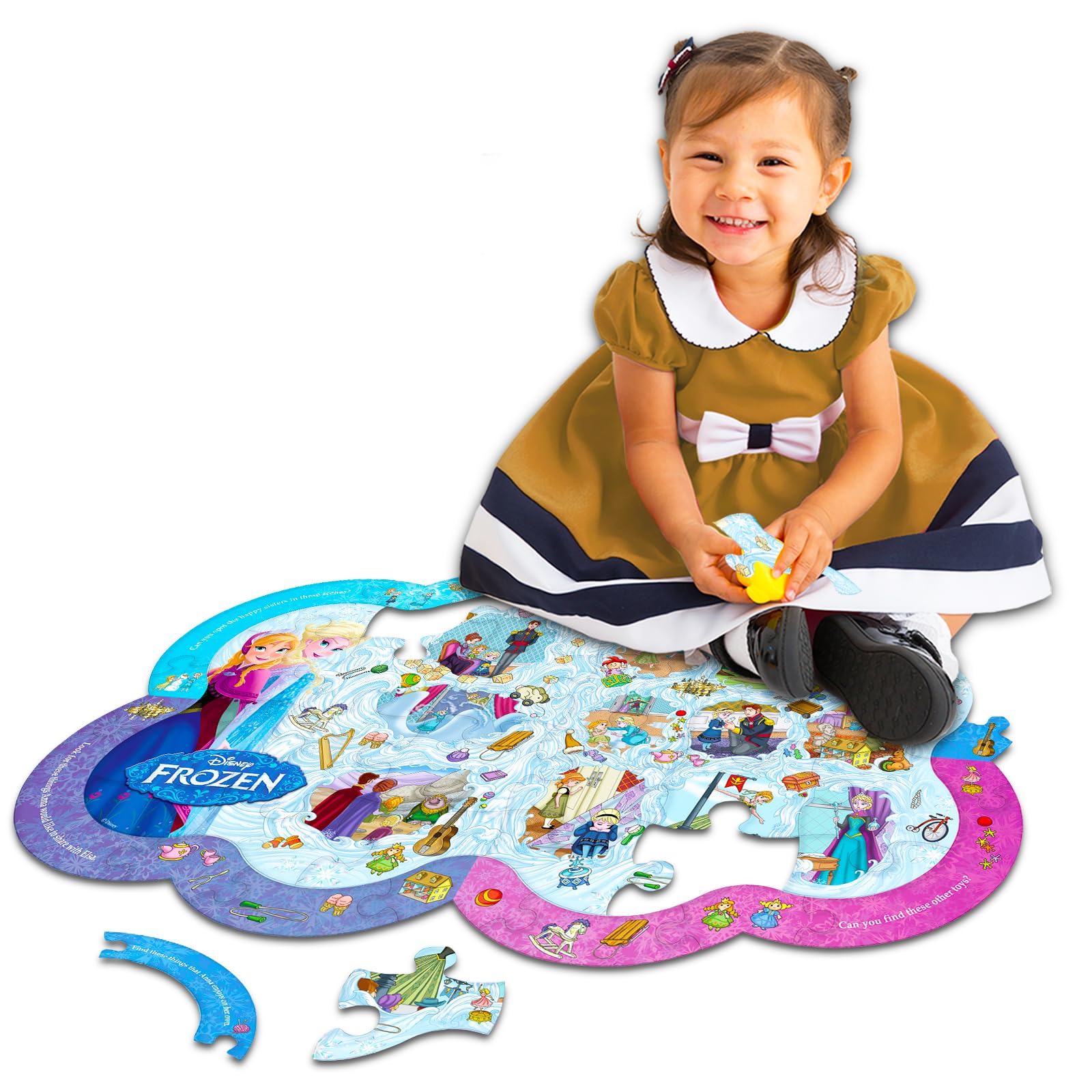 Disney Frozen Floor Puzzles for Kids Ages 3-5 - 60-Piece Jumbo Puzzle Set with Look & Find Activity Book, Stickers | Educational Toys for Toddlers & Preschoolers | Perfect for Birthday Gifts & Indoor Playtime