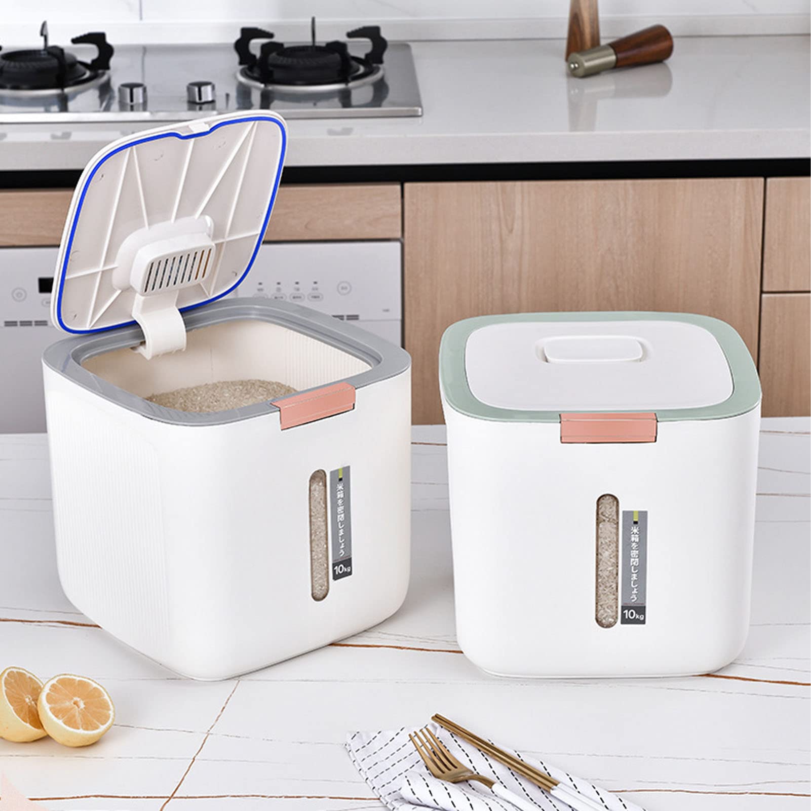 22lb Airtight Food Storage Container with Lid & Measuring Cup - Moisture Proof Cereal Grain Storage Box for Rice, Beans, Flour & Pet Food - Perfect for Kitchen Pantry Organization & Bulk Food Storage (Light Green)