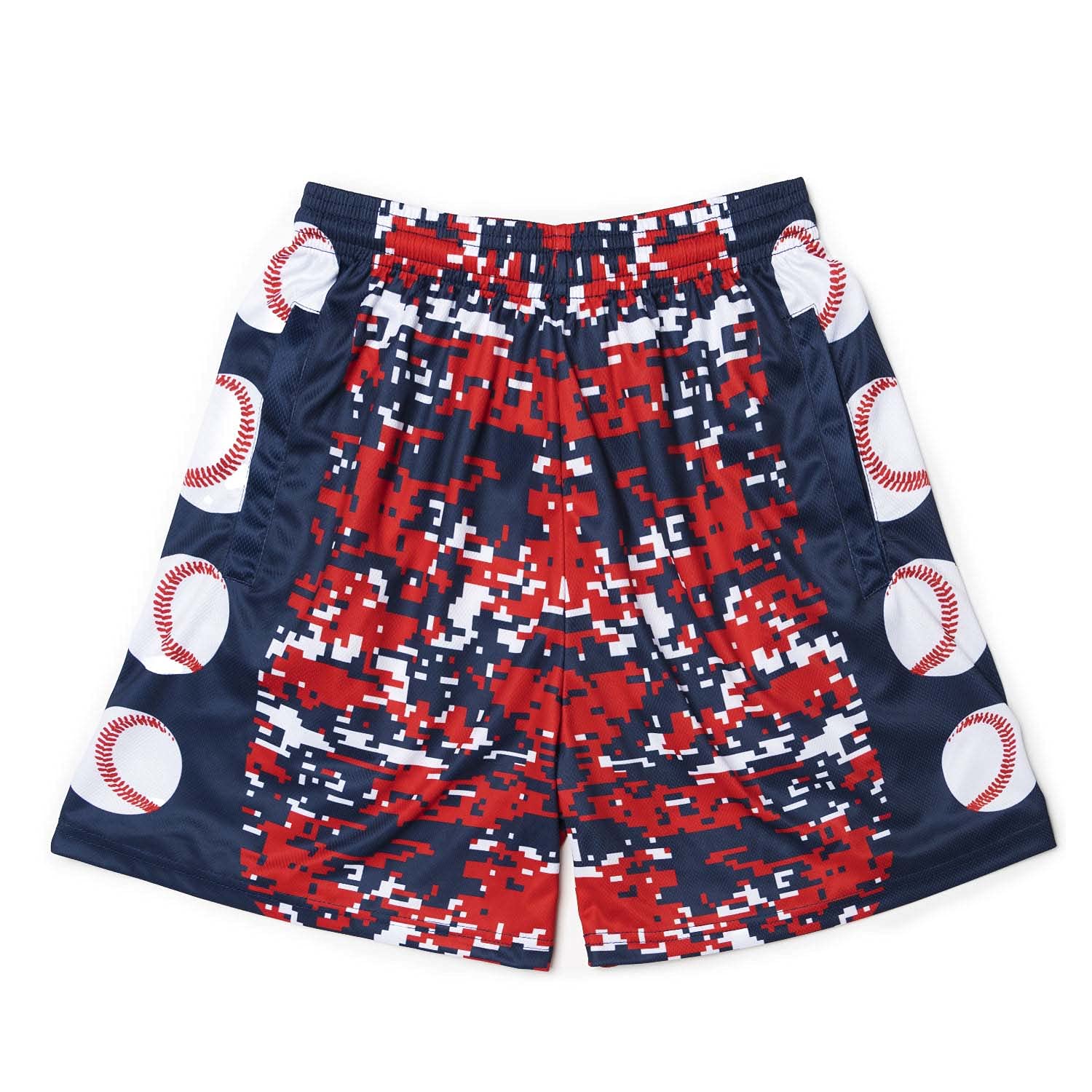 ChalkTalkSPORTS Baseball Performance Shorts - Patriotic Digital Camo Athletic Shorts for Boys & Men - Moisture-Wicking Comfort for Baseball Practice & Games - Youth & Adult Sizes Available